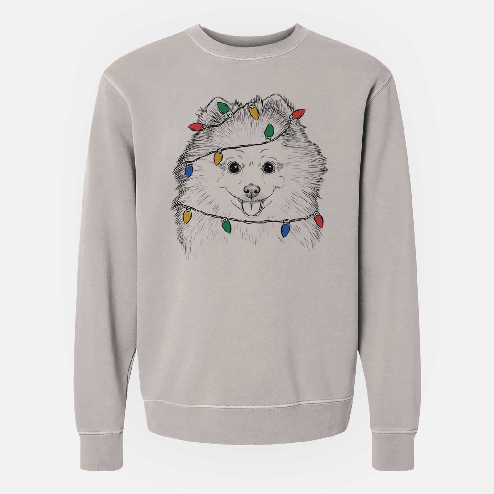 Christmas Lights Piper Jo the Pomeranian - Unisex Pigment Dyed Crew Sweatshirt