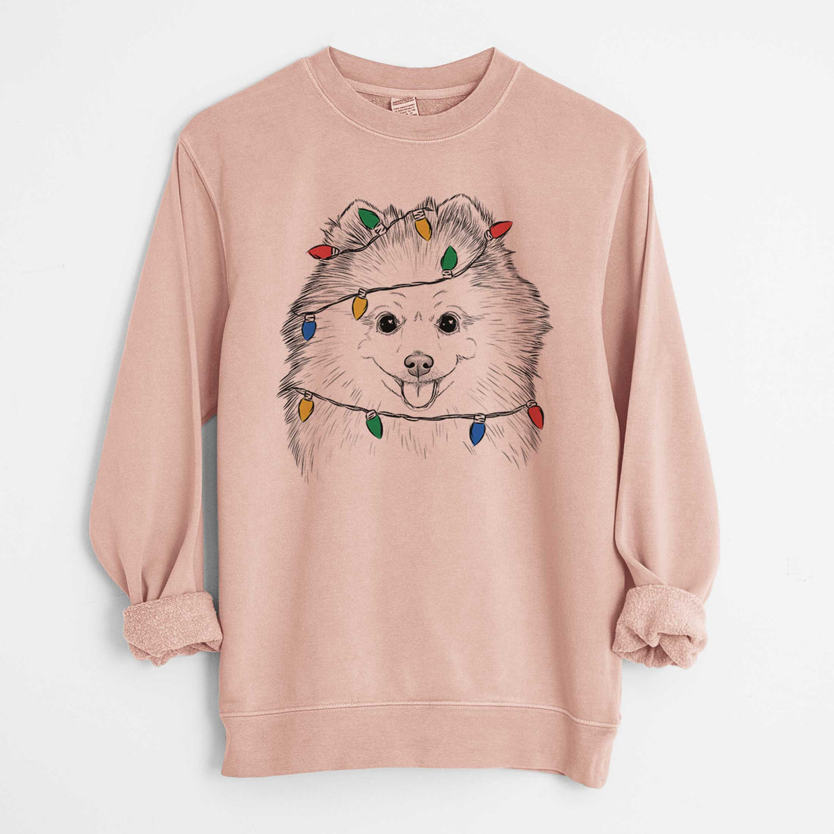 Christmas Lights Piper Jo the Pomeranian - Unisex Pigment Dyed Crew Sweatshirt