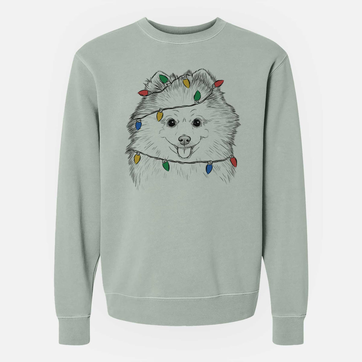 Christmas Lights Piper Jo the Pomeranian - Unisex Pigment Dyed Crew Sweatshirt