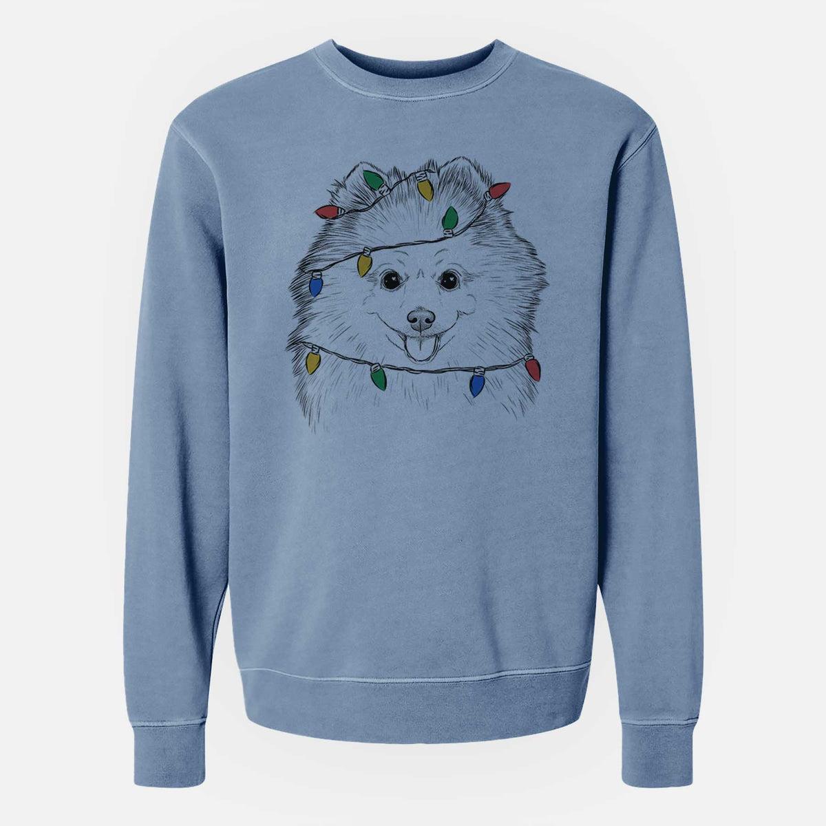 Christmas Lights Piper Jo the Pomeranian - Unisex Pigment Dyed Crew Sweatshirt