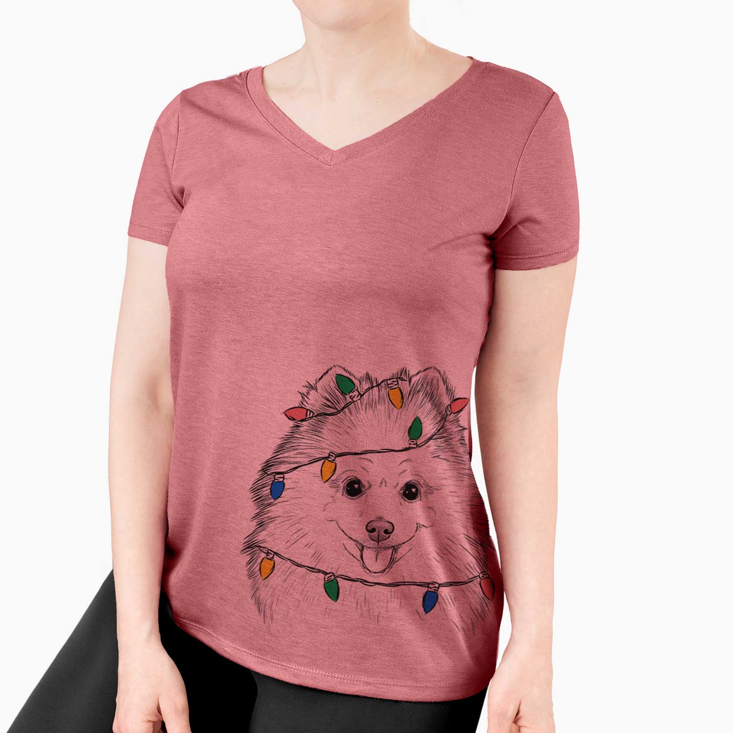 Christmas Lights Piper Jo the Pomeranian - Women's V-neck Shirt