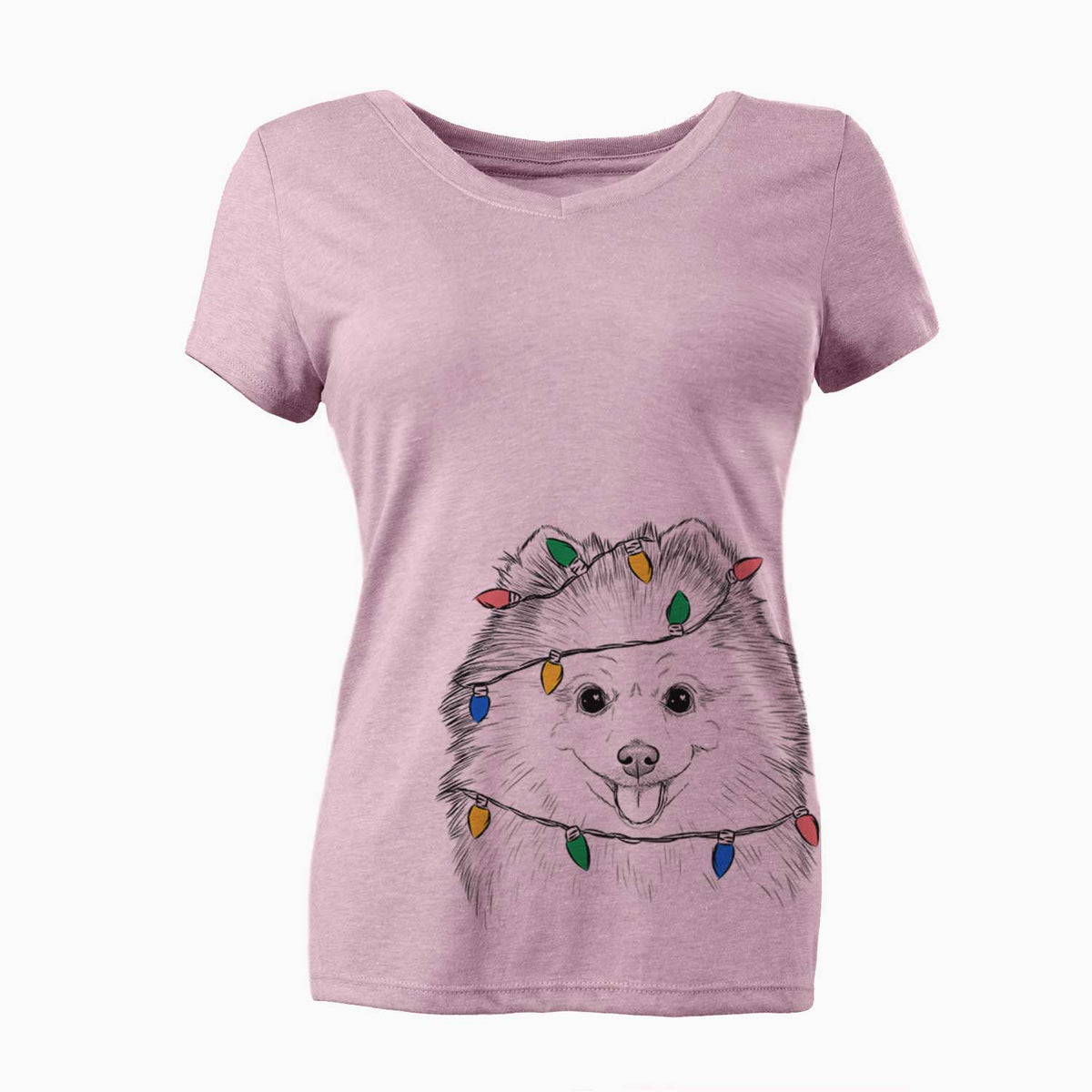 Christmas Lights Piper Jo the Pomeranian - Women's V-neck Shirt