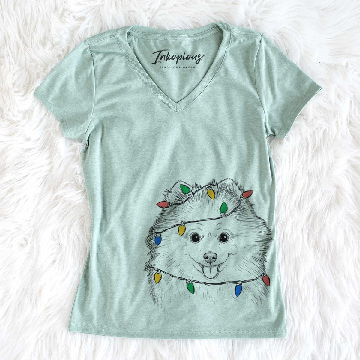 Christmas Lights Piper Jo the Pomeranian - Women's V-neck Shirt