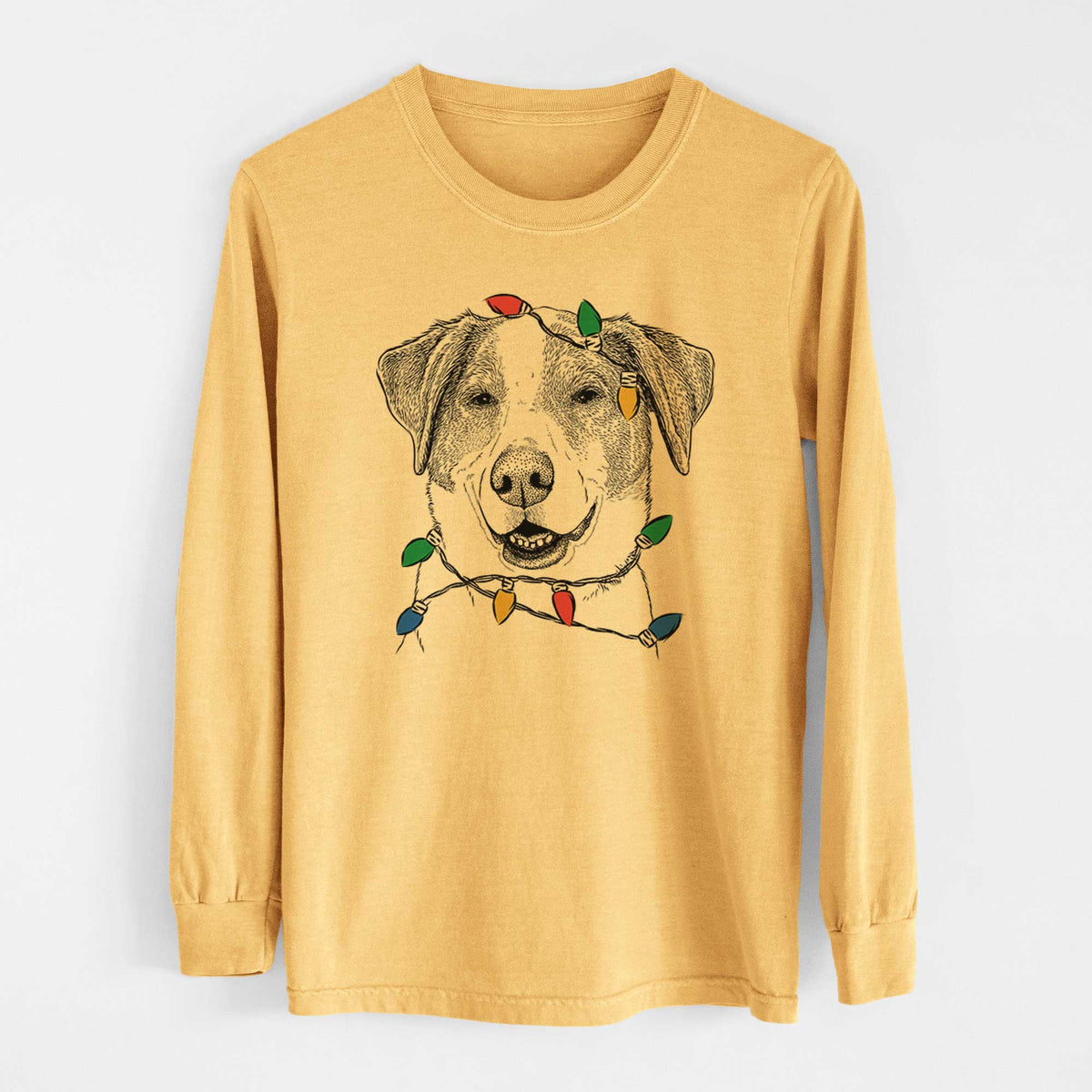 Christmas Lights Piper Pilot the Hound Mix - Heavyweight 100% Cotton Long Sleeve