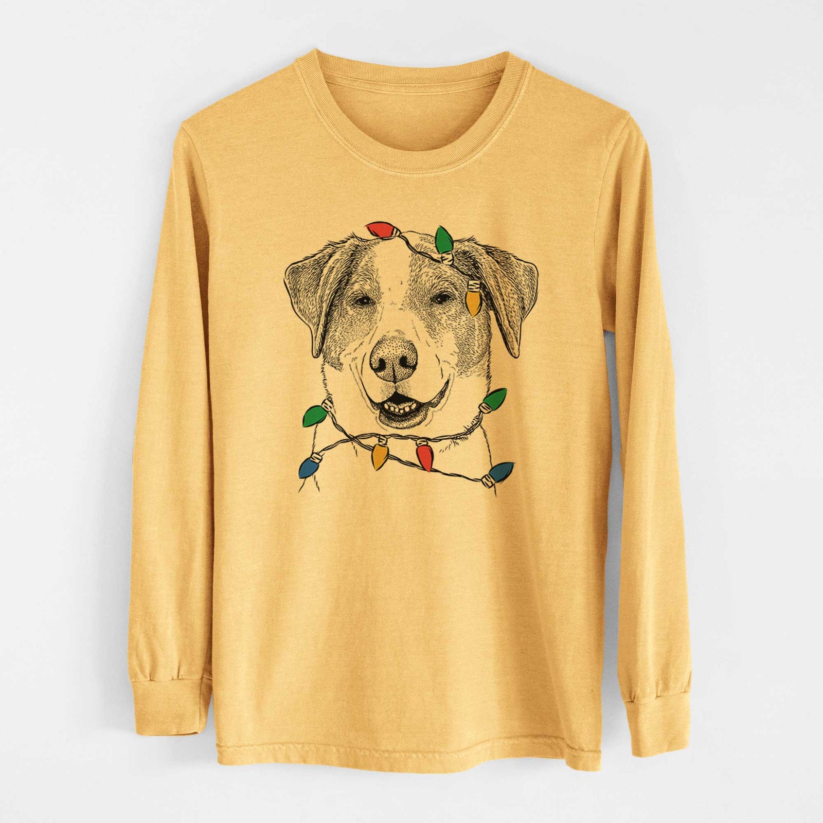 Christmas Lights Piper Pilot the Hound Mix - Heavyweight 100% Cotton Long Sleeve