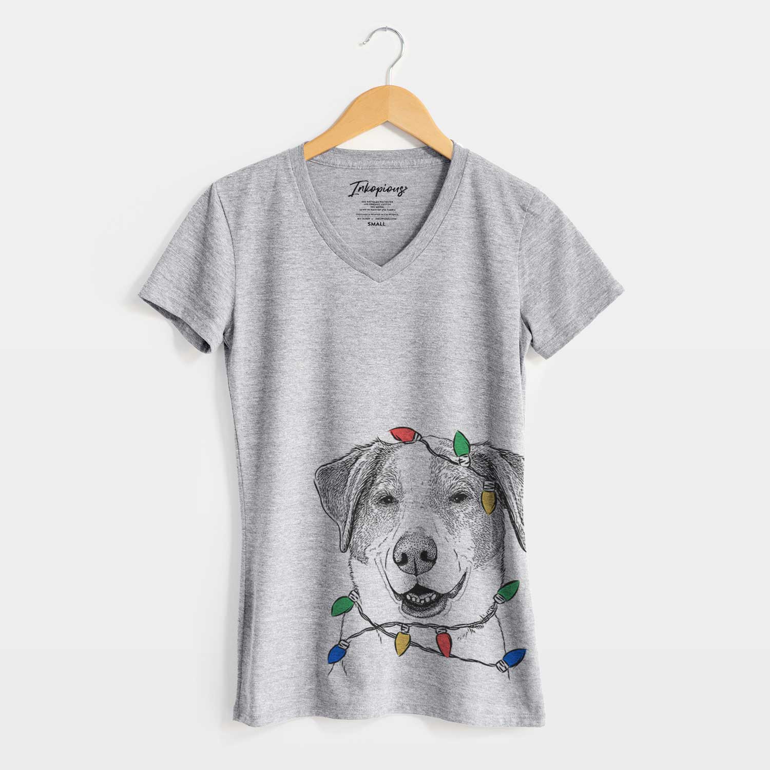 Christmas Lights Piper Pilot the Hound Mix - Women's V-neck Shirt