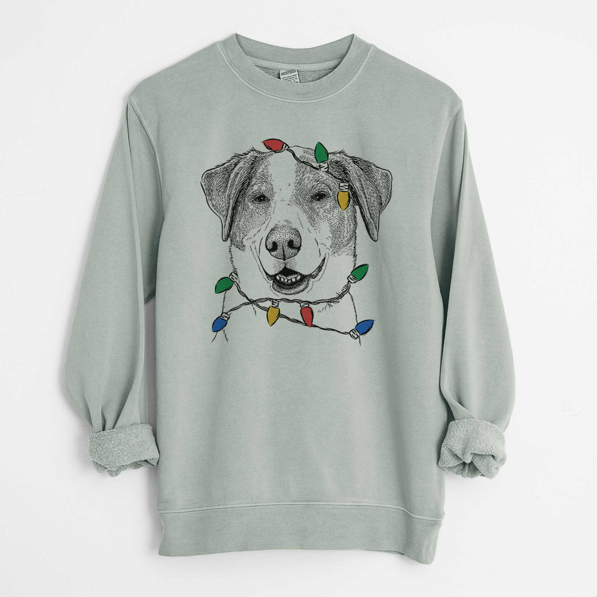 Christmas Lights Piper Pilot the Hound Mix - Unisex Pigment Dyed Crew Sweatshirt