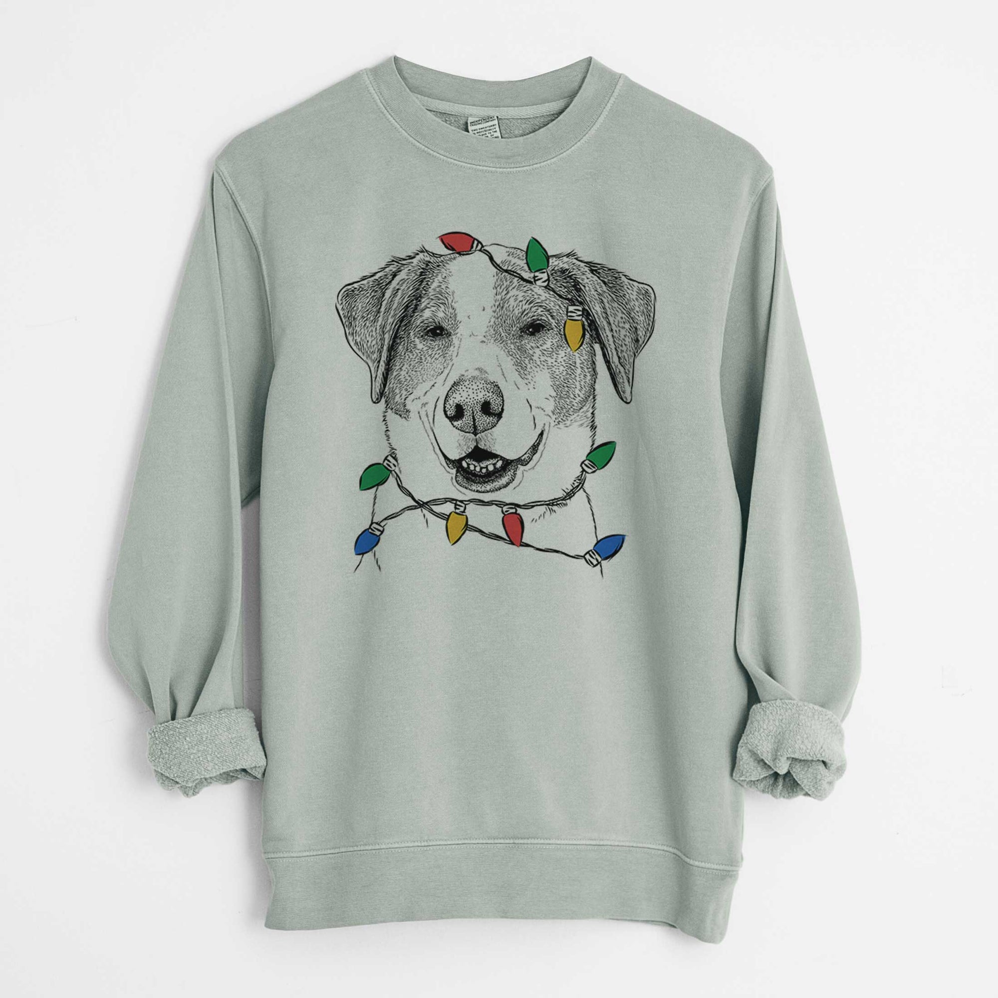 Christmas Lights Piper Pilot the Hound Mix - Unisex Pigment Dyed Crew Sweatshirt