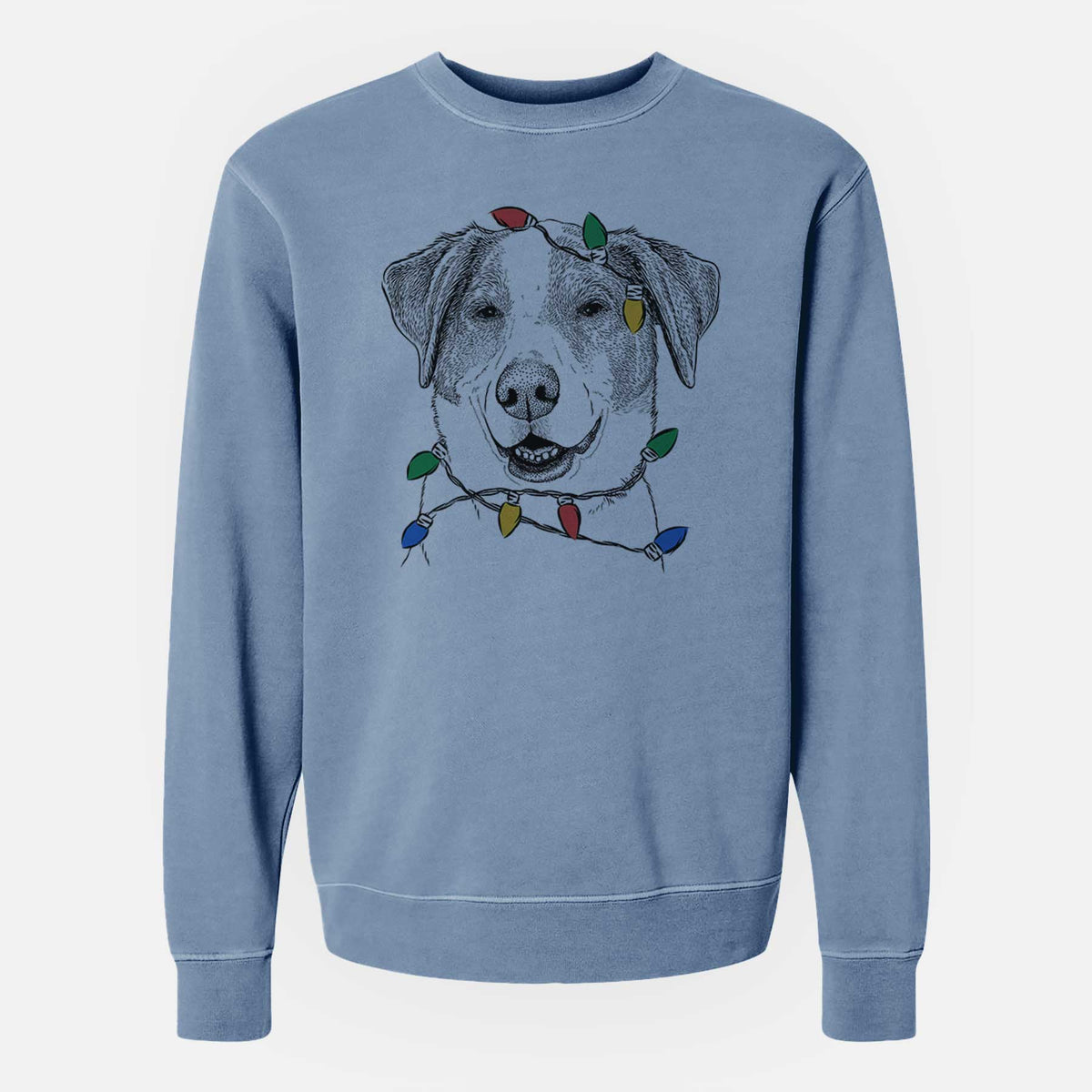 Christmas Lights Piper Pilot the Hound Mix - Unisex Pigment Dyed Crew Sweatshirt