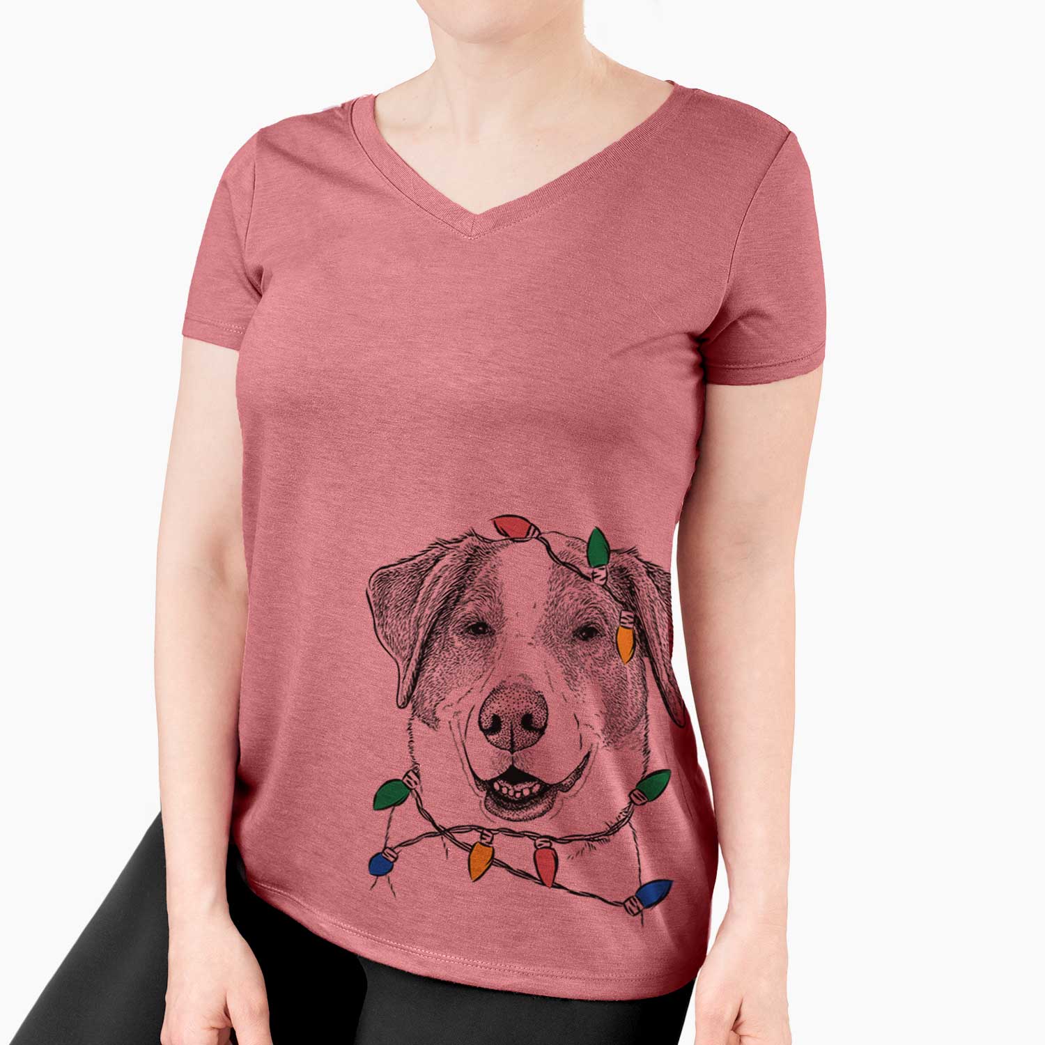 Christmas Lights Piper Pilot the Hound Mix - Women's V-neck Shirt