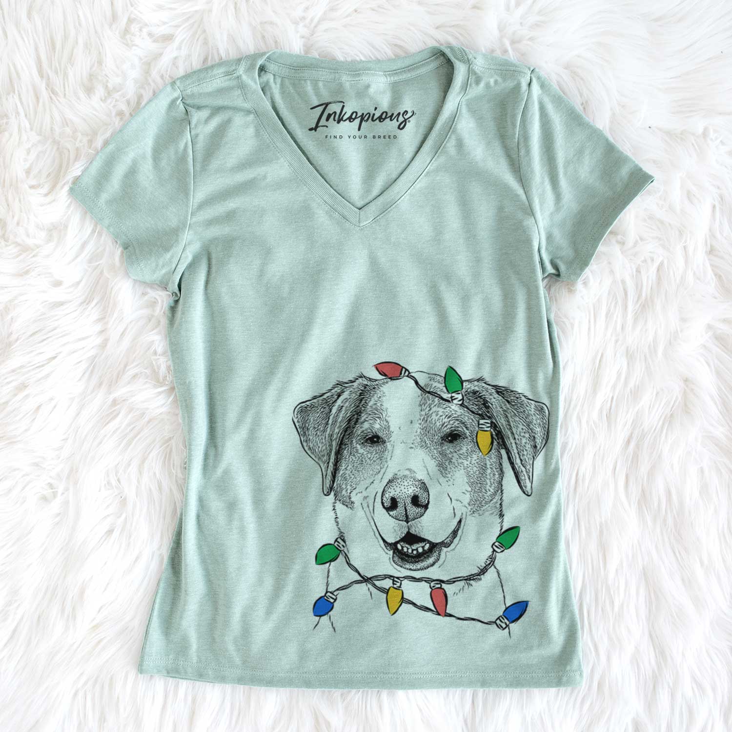 Christmas Lights Piper Pilot the Hound Mix - Women's V-neck Shirt