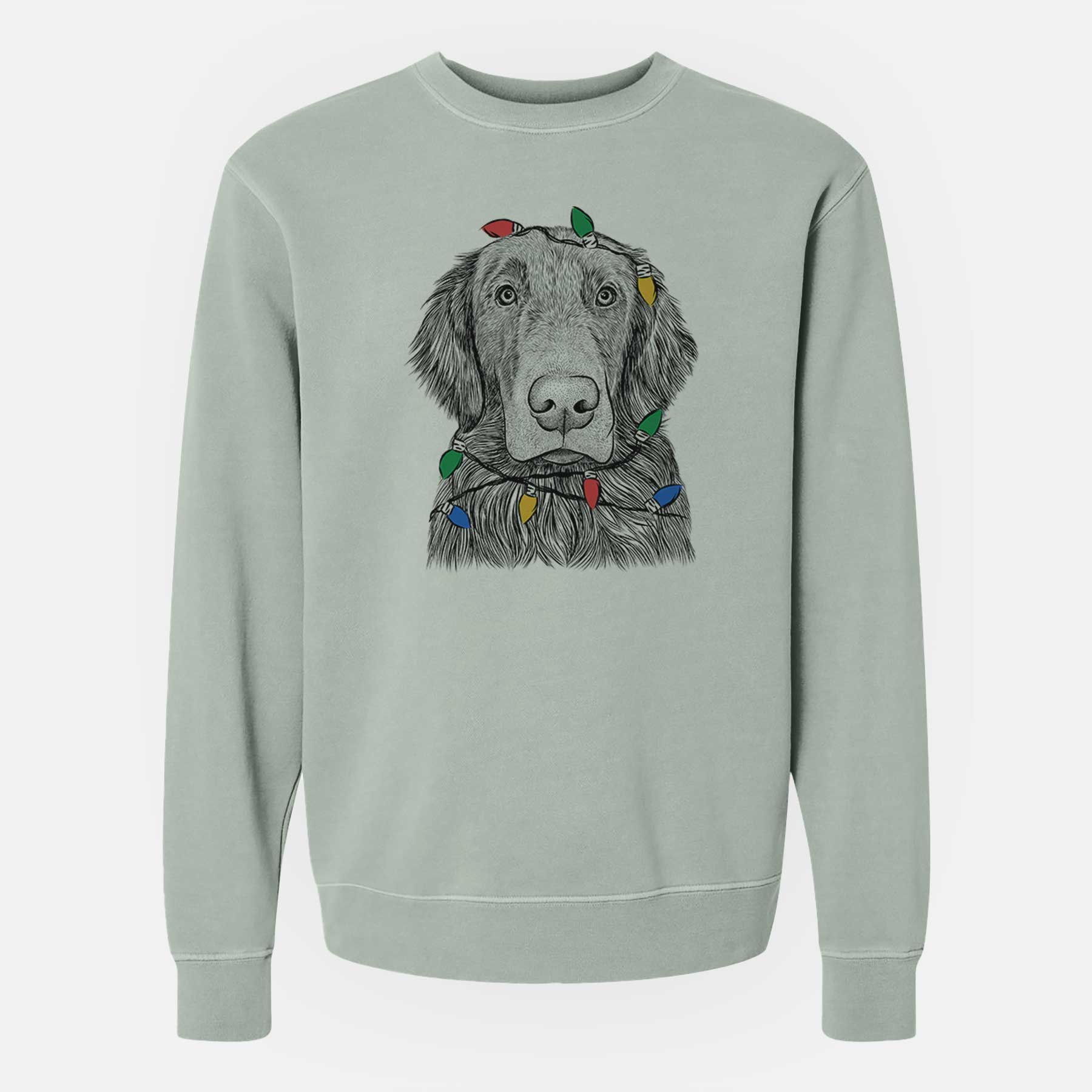 Christmas Lights Pippin the Flat Coated Retriever - Unisex Pigment Dyed Crew Sweatshirt