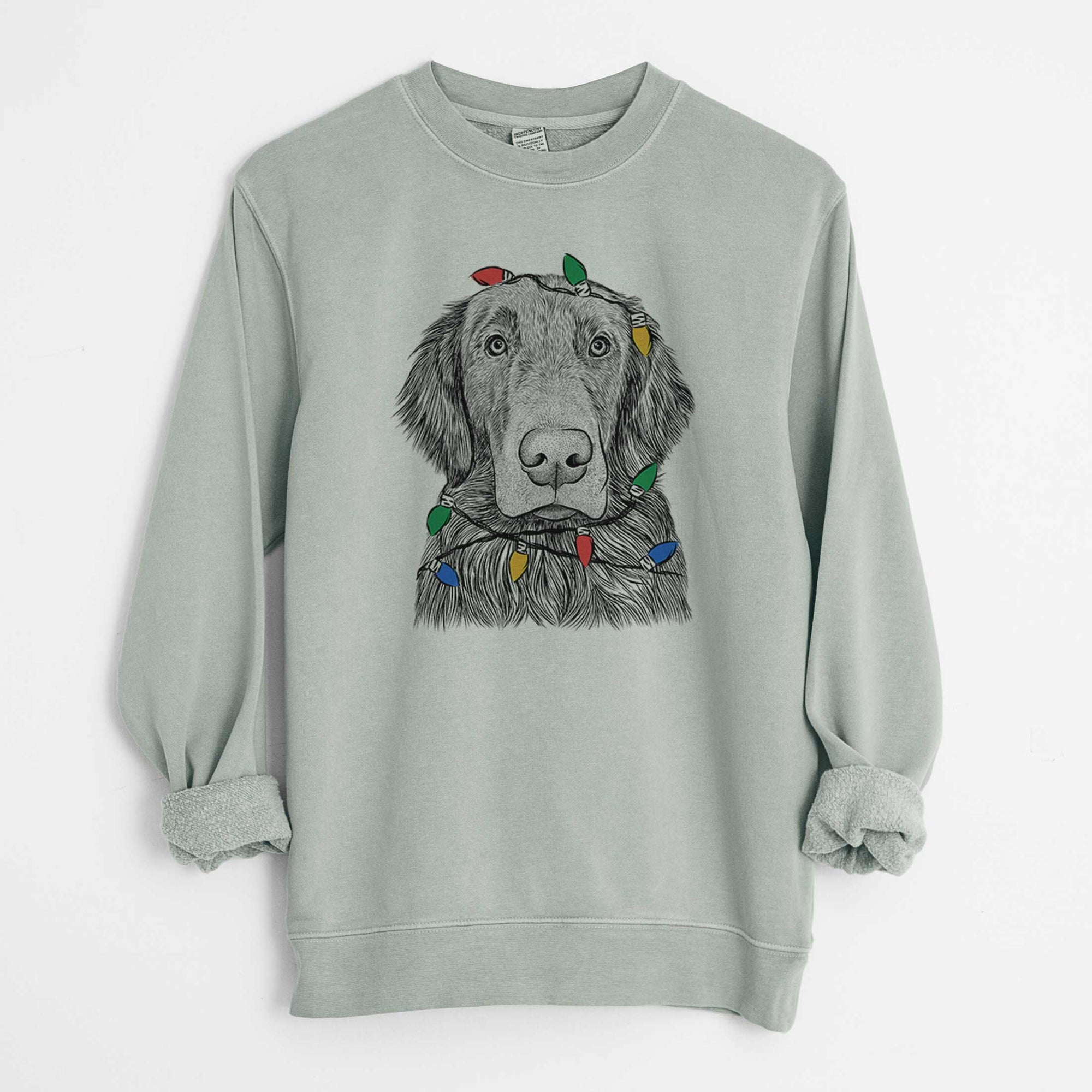 Christmas Lights Pippin the Flat Coated Retriever - Unisex Pigment Dyed Crew Sweatshirt