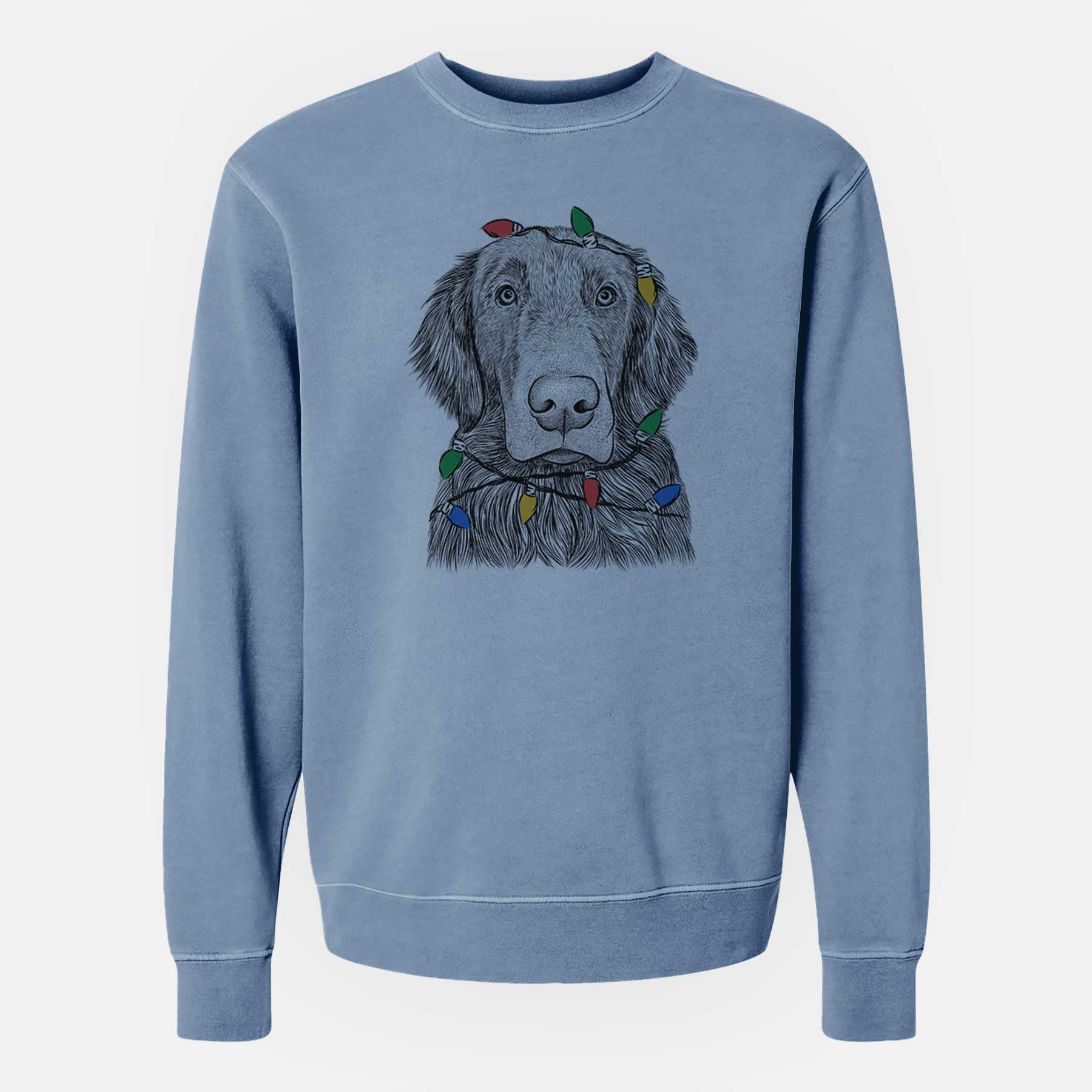 Christmas Lights Pippin the Flat Coated Retriever - Unisex Pigment Dyed Crew Sweatshirt