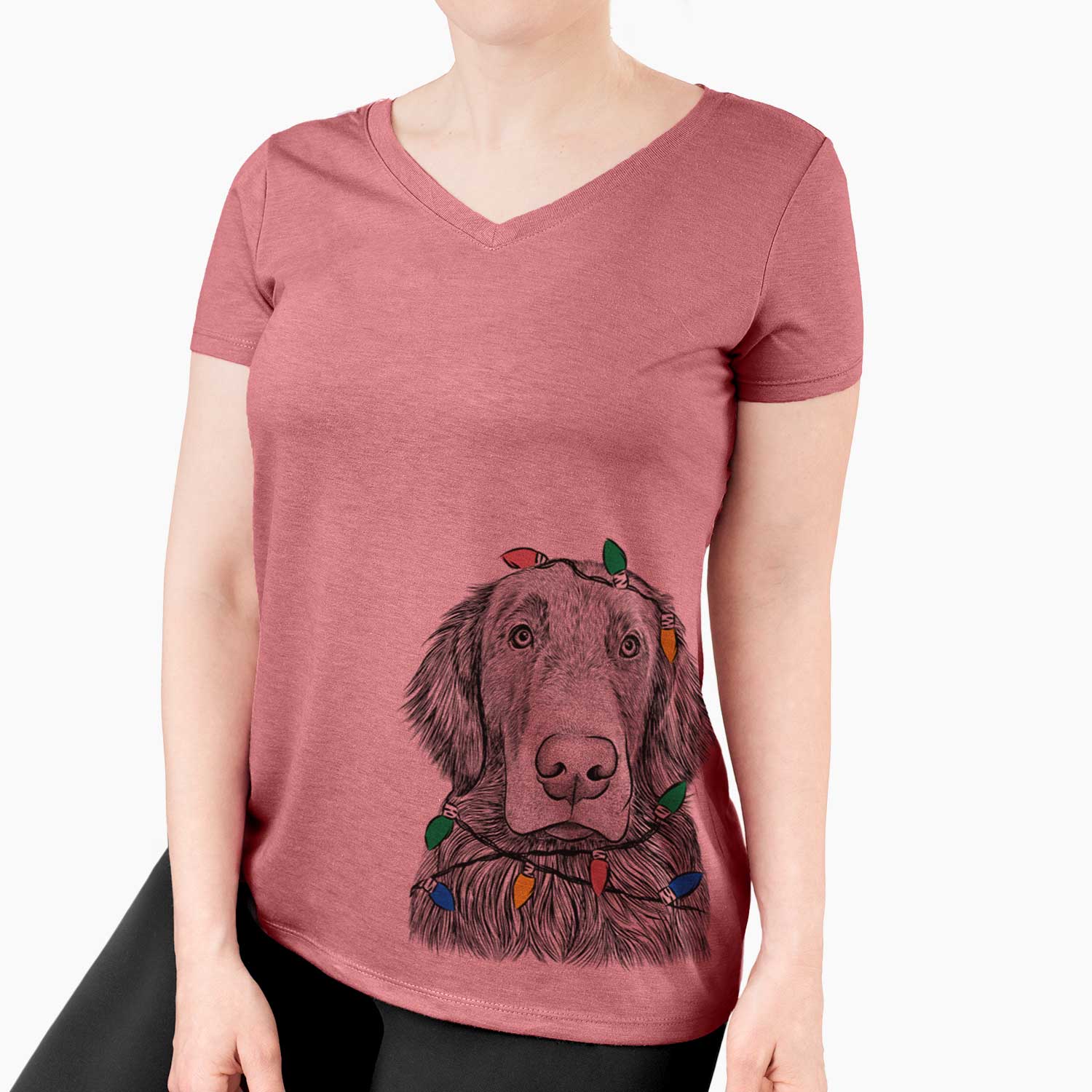 Christmas Lights Pippin the Flat Coated Retriever - Women's V-neck Shirt