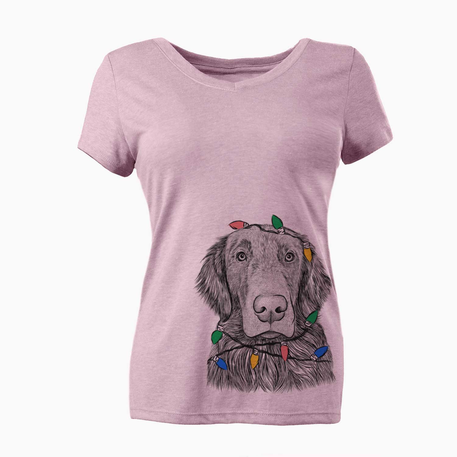 Christmas Lights Pippin the Flat Coated Retriever - Women's V-neck Shirt