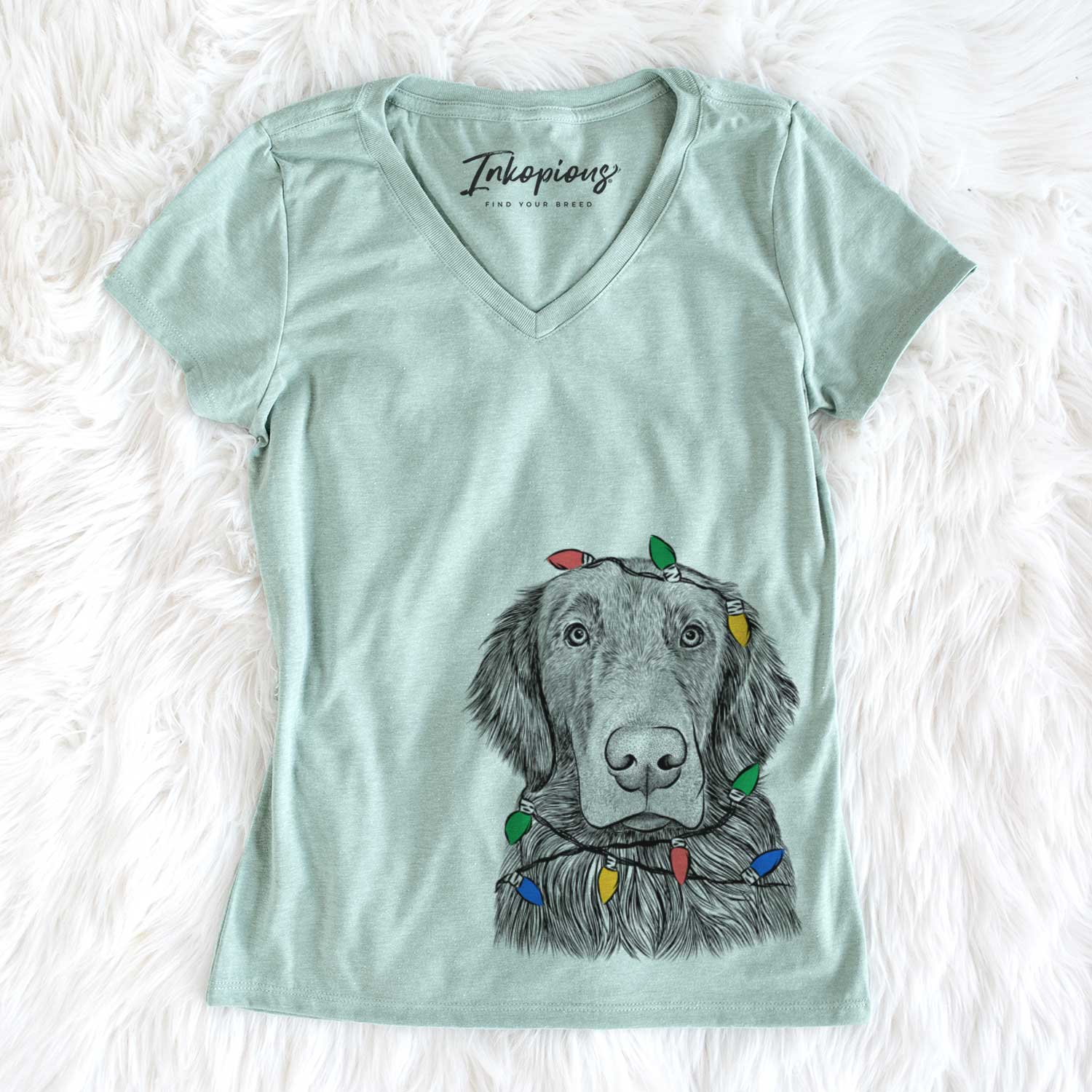 Christmas Lights Pippin the Flat Coated Retriever - Women's V-neck Shirt