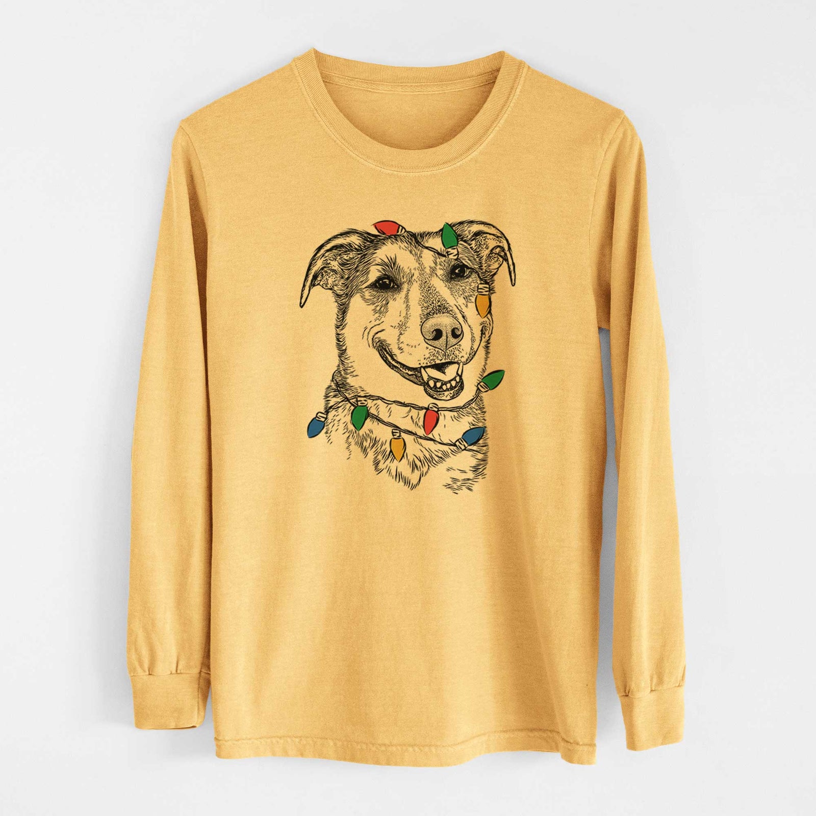 Christmas Lights Pippin the Shepherd Mix - Heavyweight 100% Cotton Long Sleeve