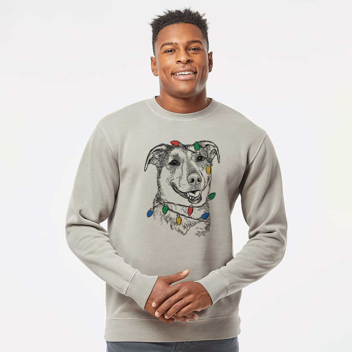 Christmas Lights Pippin the Shepherd Mix - Unisex Pigment Dyed Crew Sweatshirt