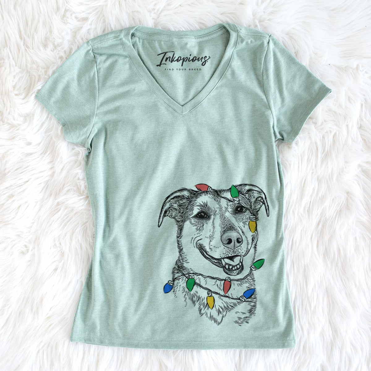 Christmas Lights Pippin the Shepherd Mix - Women's V-neck Shirt