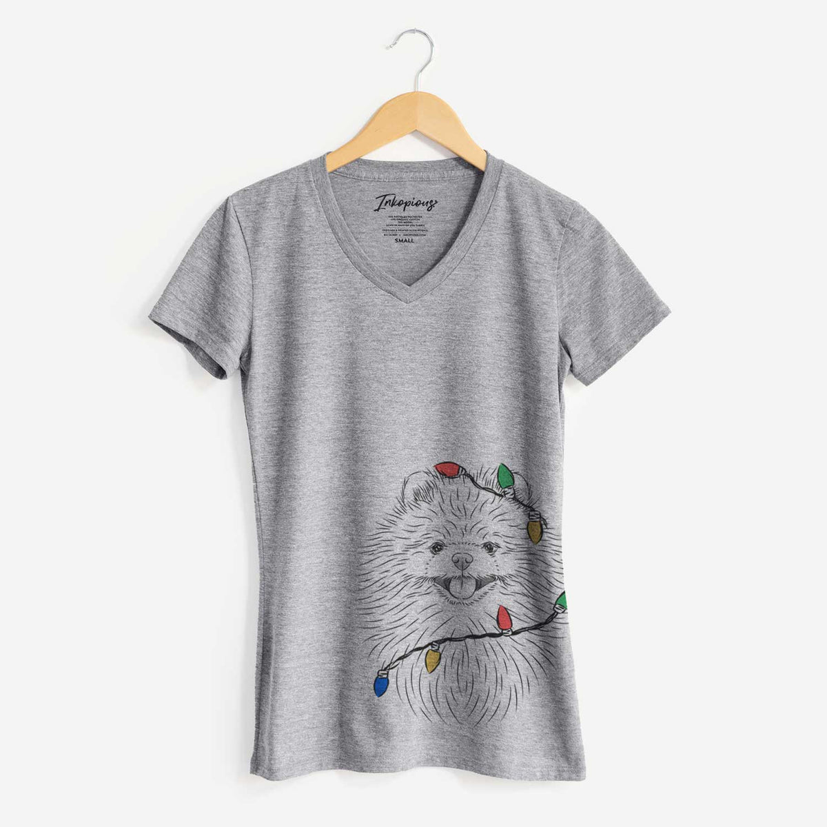 Christmas Lights Pirro the Pomeranian - Women's V-neck Shirt