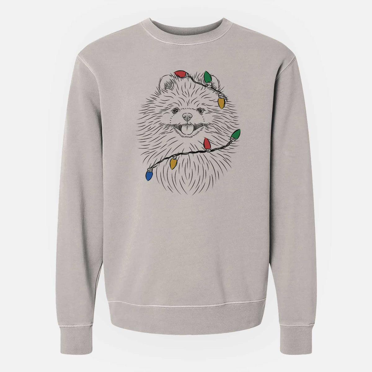 Christmas Lights Pirro the Pomeranian - Unisex Pigment Dyed Crew Sweatshirt