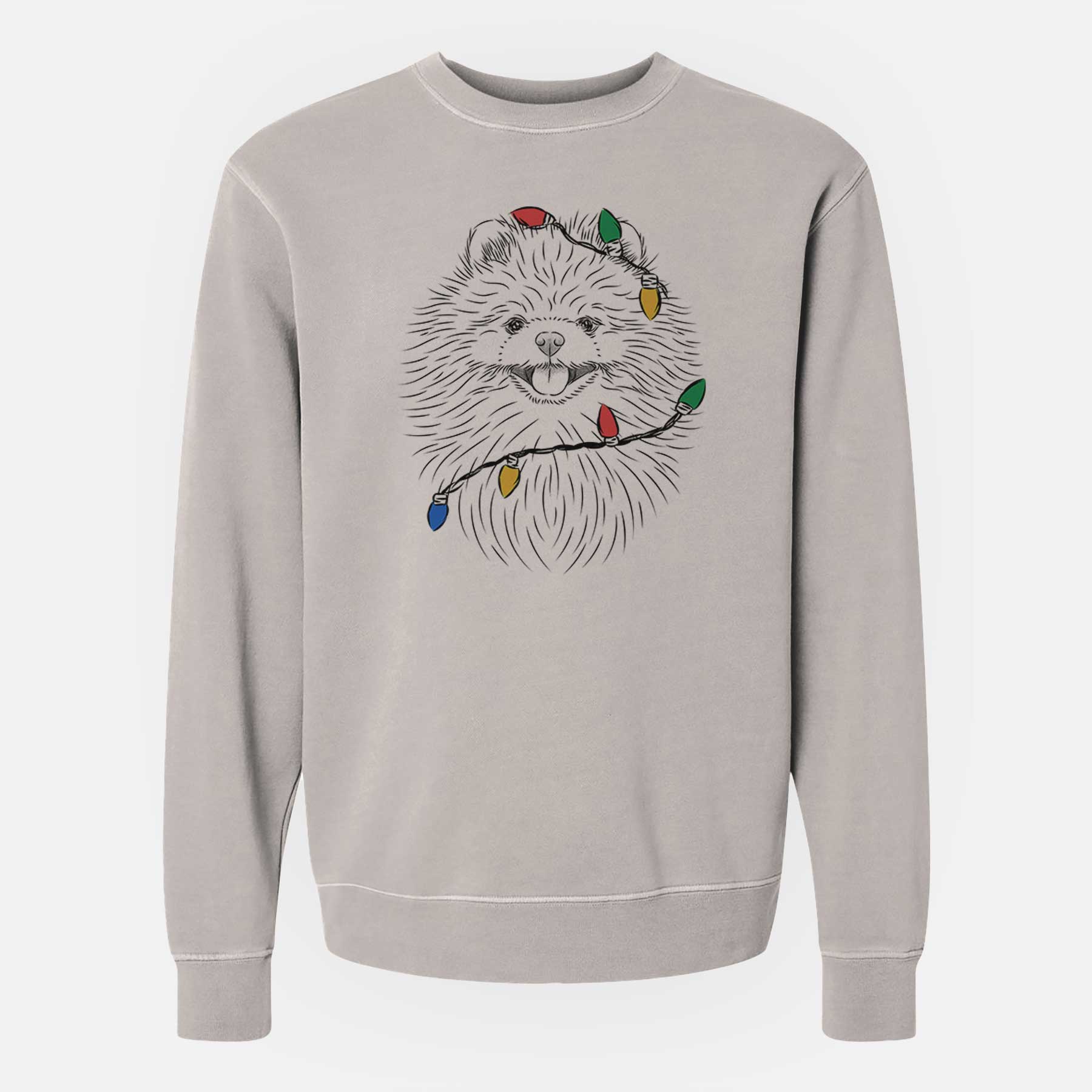 Christmas Lights Pirro the Pomeranian - Unisex Pigment Dyed Crew Sweatshirt