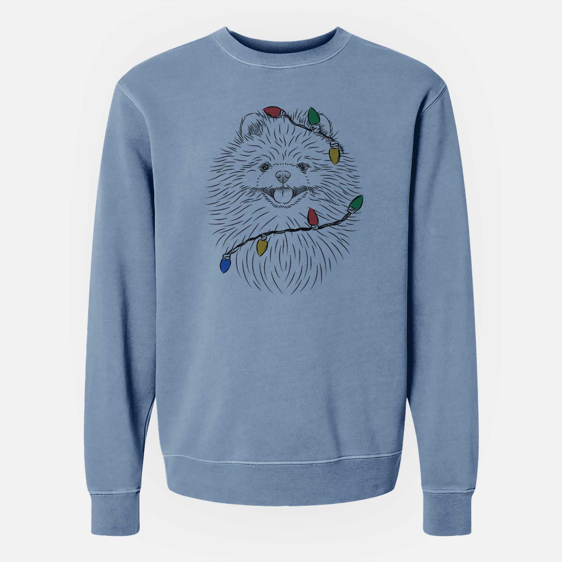 Christmas Lights Pirro the Pomeranian - Unisex Pigment Dyed Crew Sweatshirt