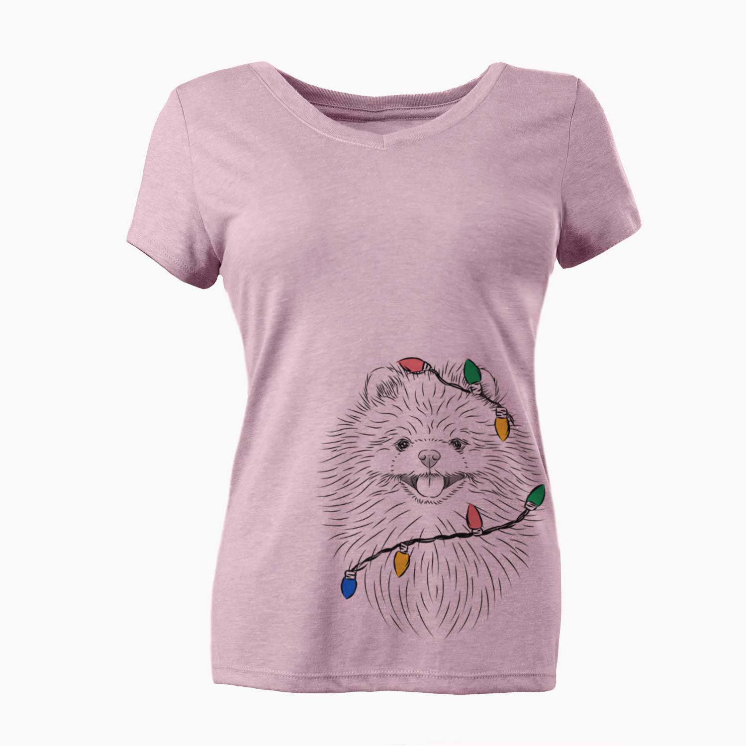 Christmas Lights Pirro the Pomeranian - Women's V-neck Shirt