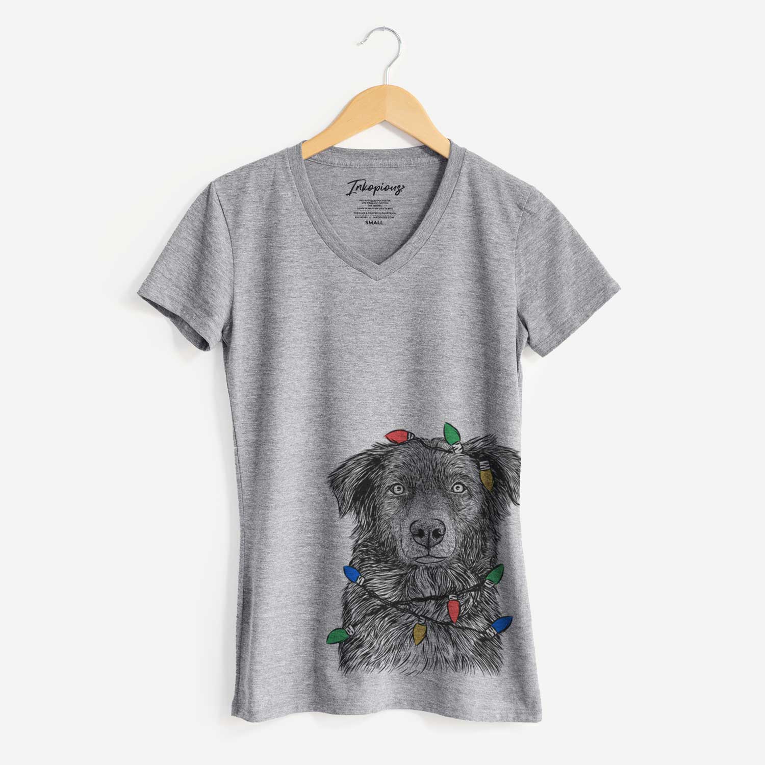 Christmas Lights Pixel the Australian Shepherd - Women's V-neck Shirt