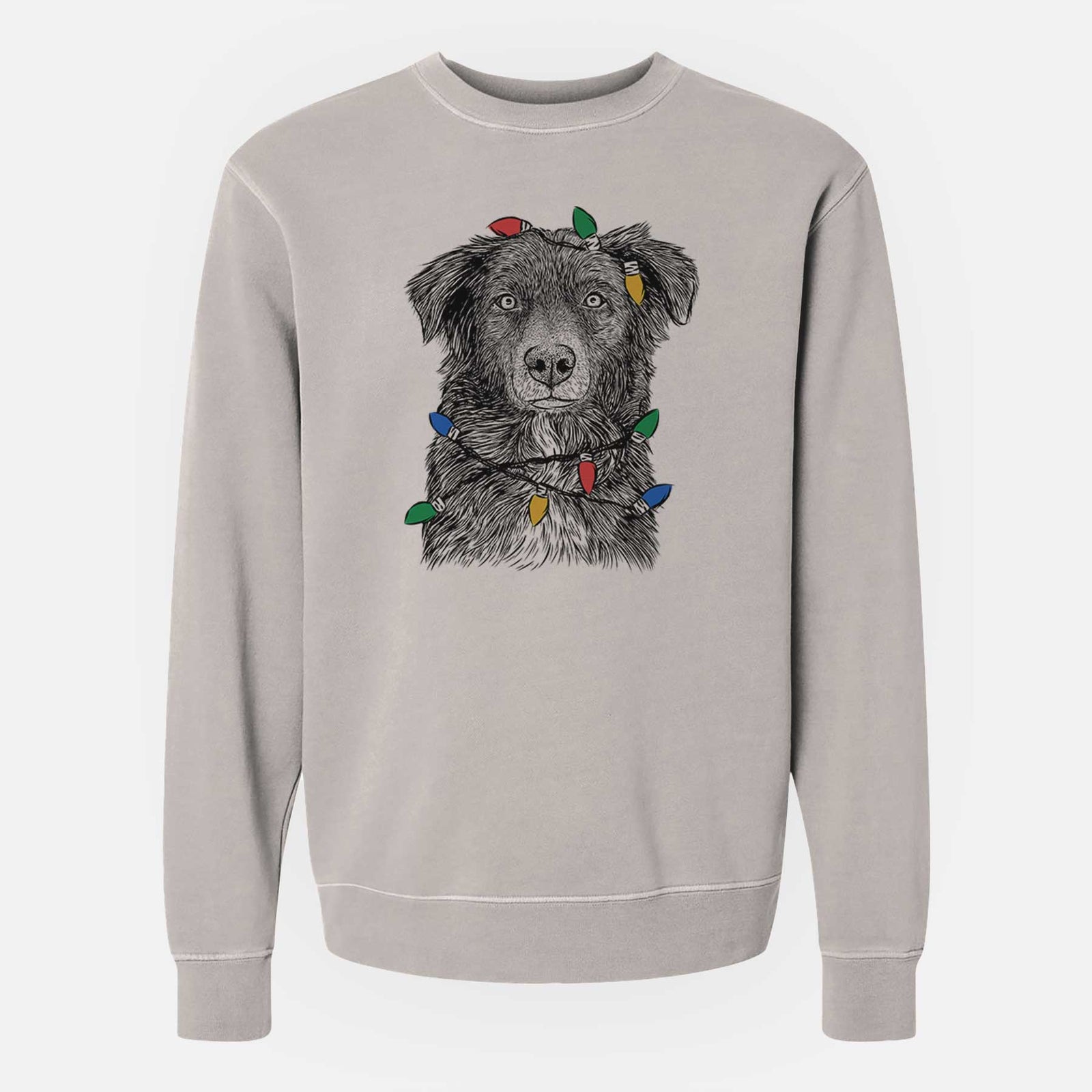 Christmas Lights Pixel the Australian Shepherd - Unisex Pigment Dyed Crew Sweatshirt