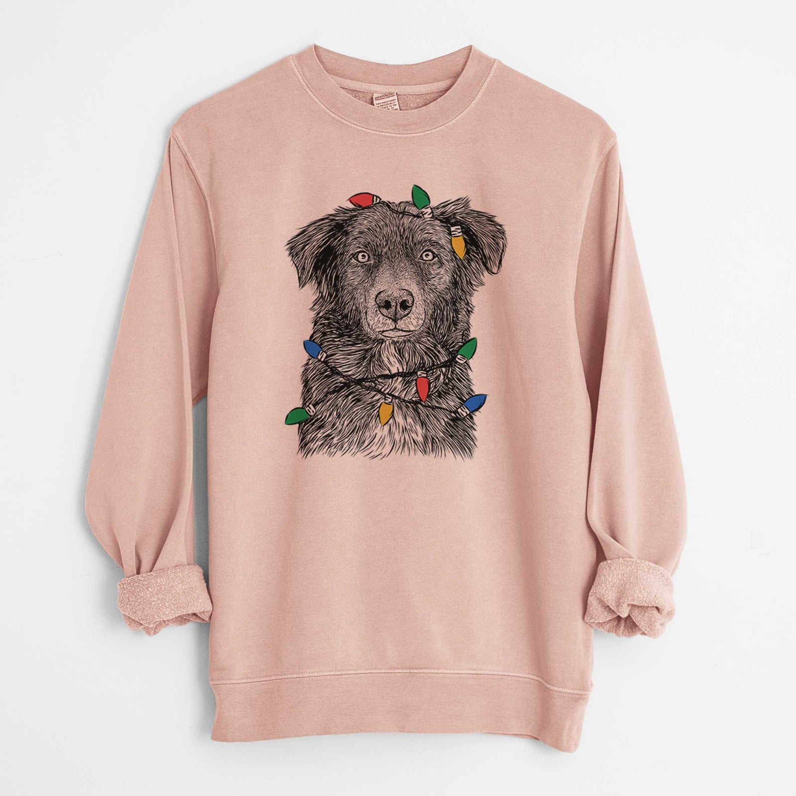 Christmas Lights Pixel the Australian Shepherd - Unisex Pigment Dyed Crew Sweatshirt