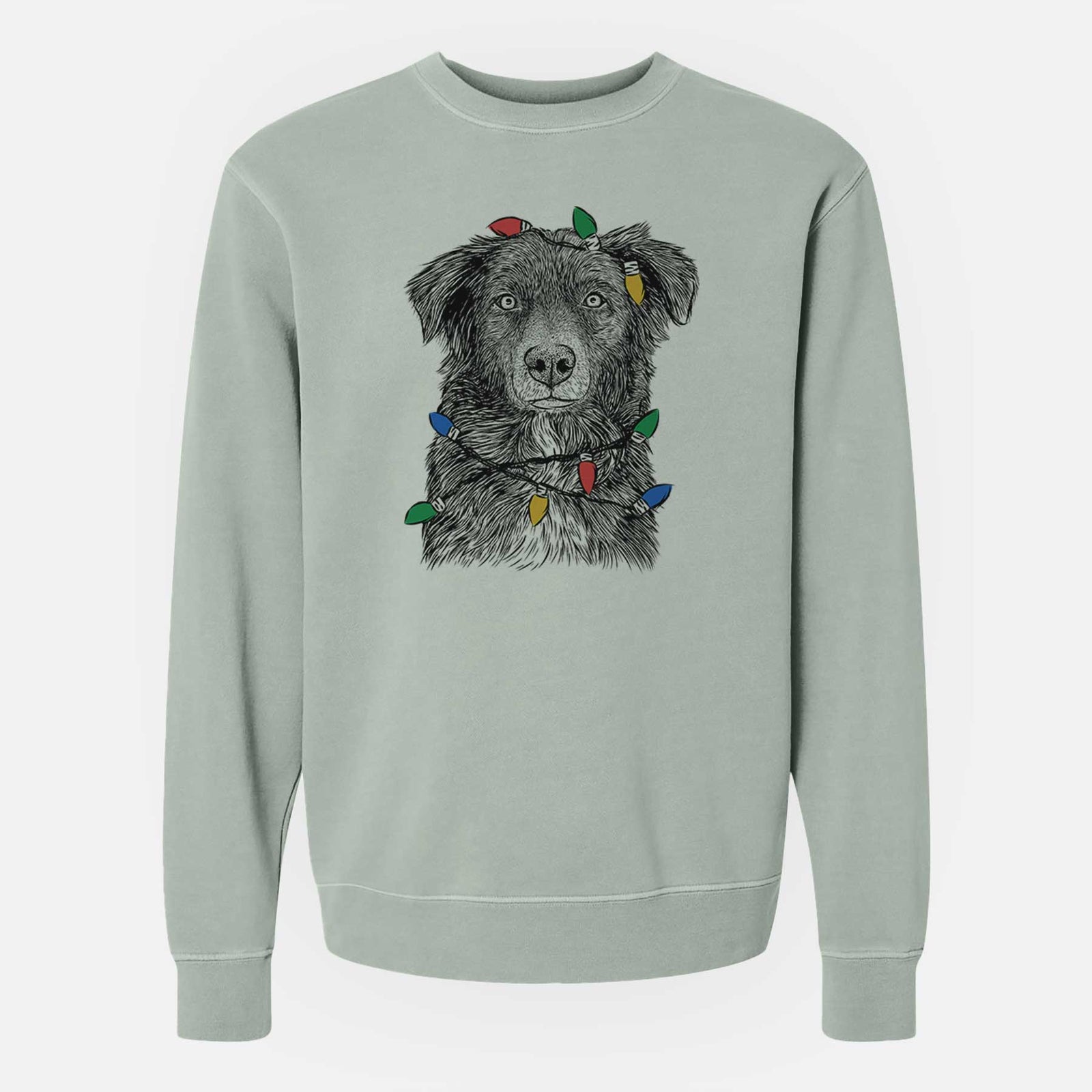 Christmas Lights Pixel the Australian Shepherd - Unisex Pigment Dyed Crew Sweatshirt