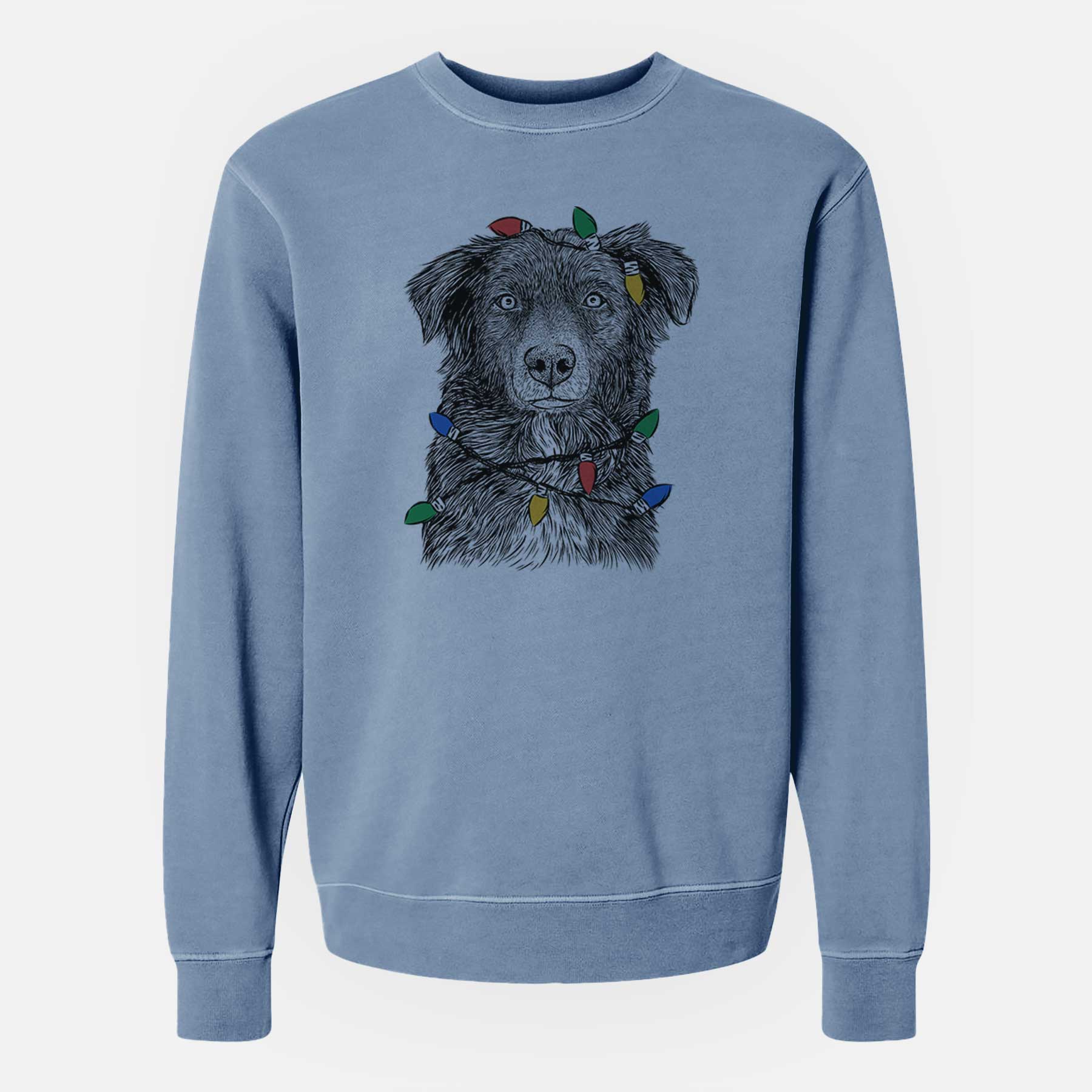 Christmas Lights Pixel the Australian Shepherd - Unisex Pigment Dyed Crew Sweatshirt