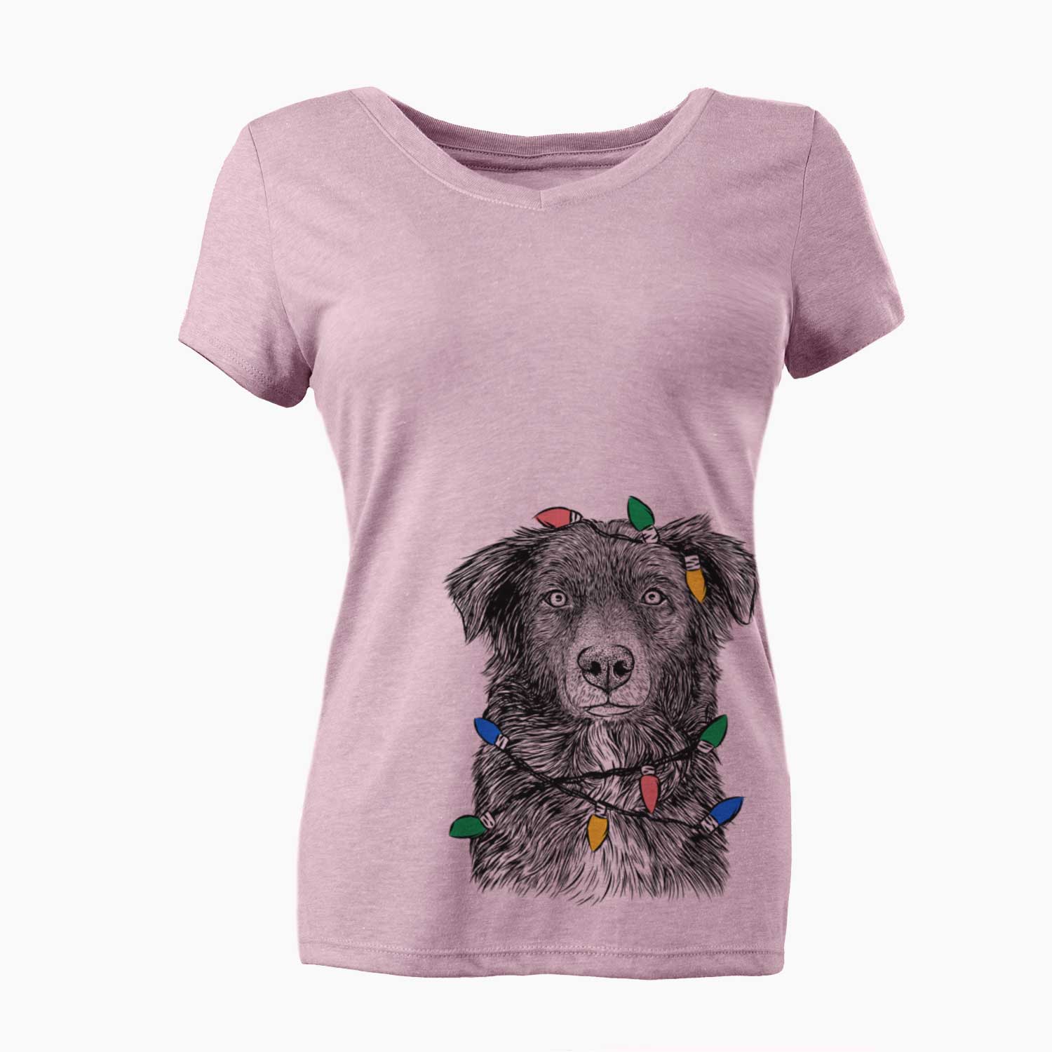 Christmas Lights Pixel the Australian Shepherd - Women's V-neck Shirt