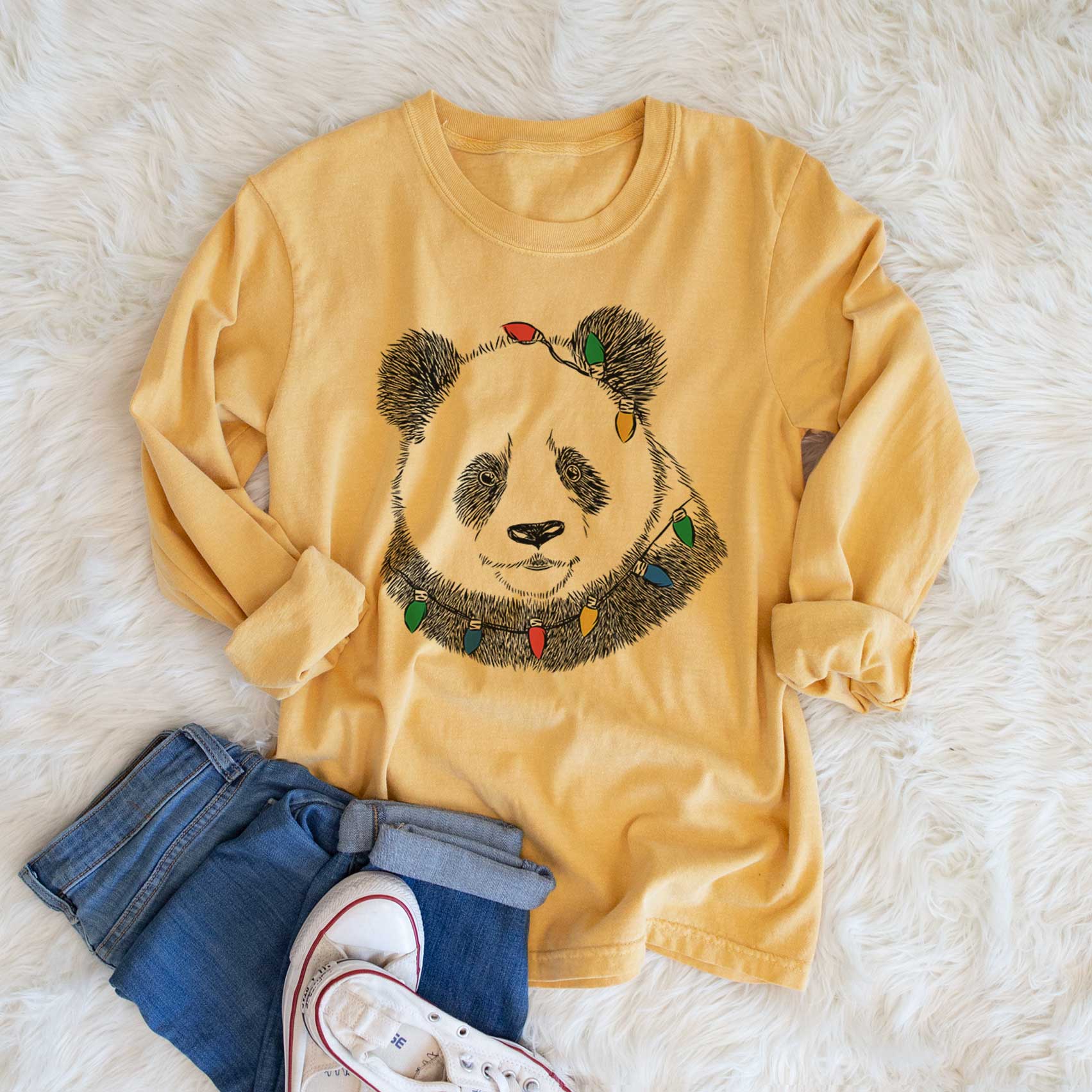 Christmas Lights Po the Panda - Heavyweight 100% Cotton Long Sleeve