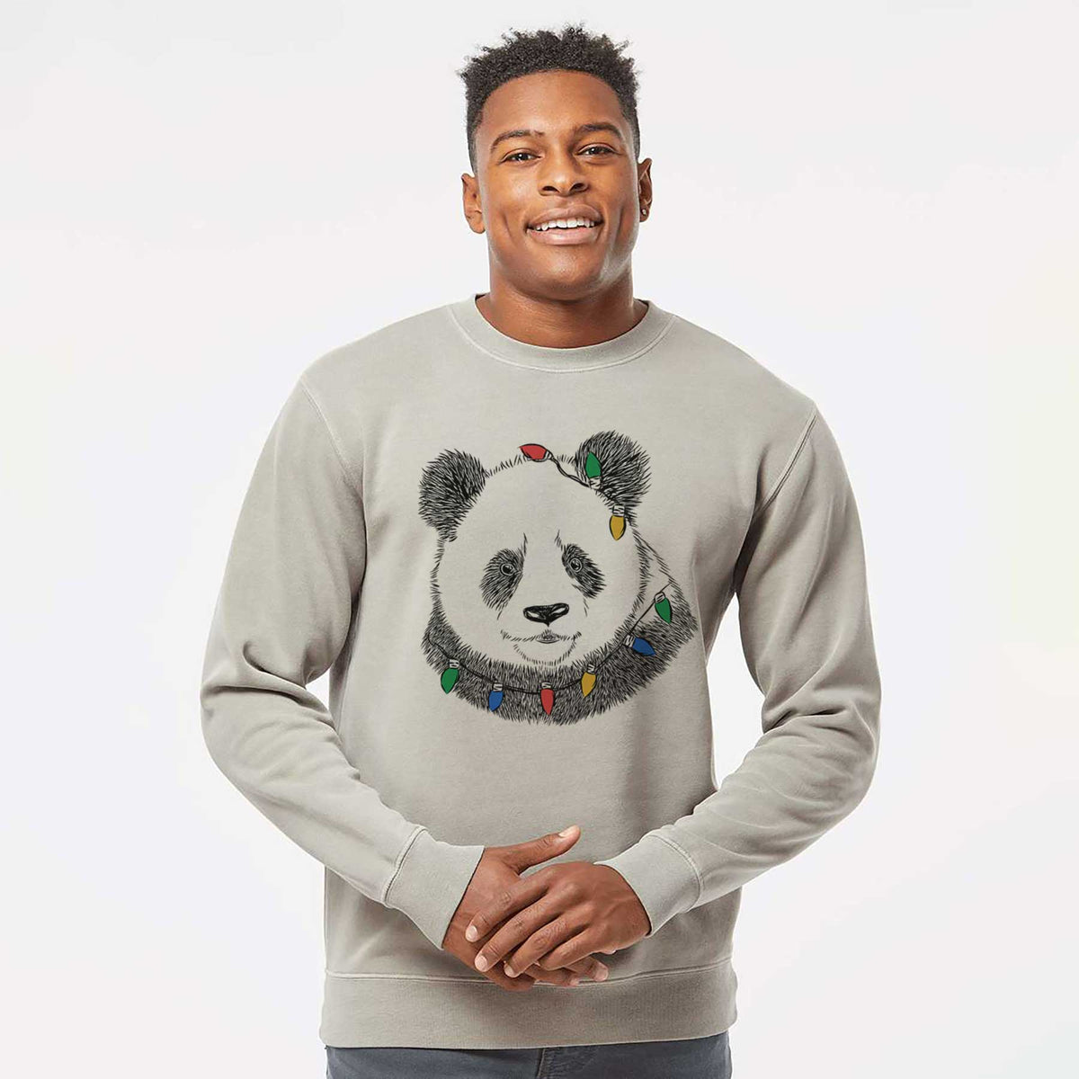 Christmas Lights Po the Panda - Unisex Pigment Dyed Crew Sweatshirt