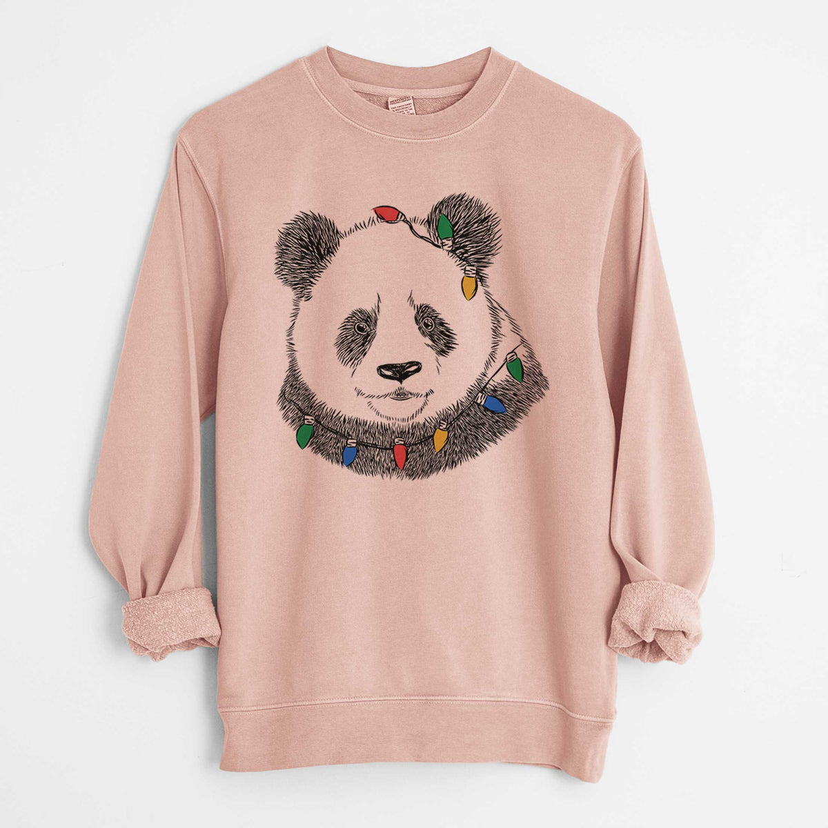Christmas Lights Po the Panda - Unisex Pigment Dyed Crew Sweatshirt