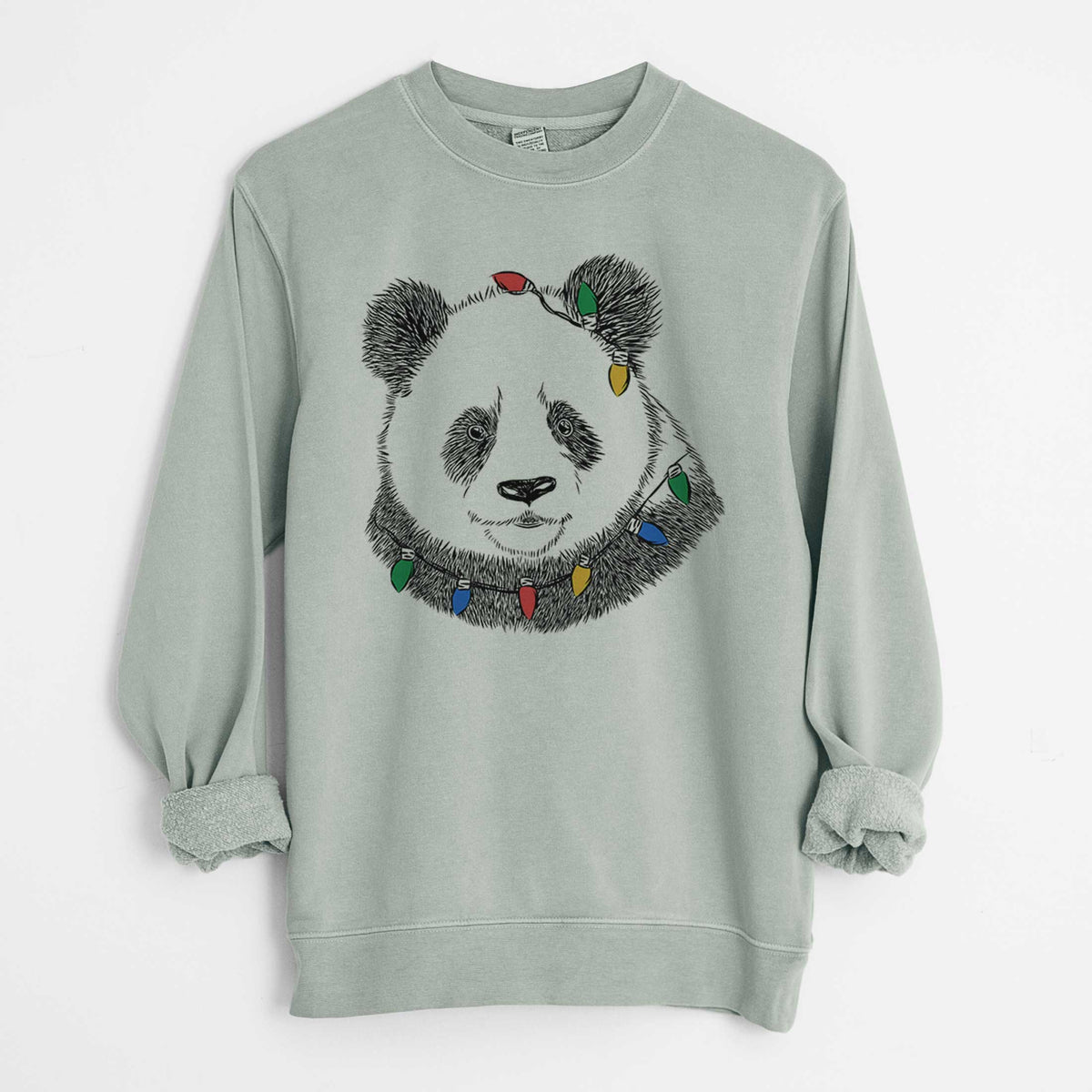 Christmas Lights Po the Panda - Unisex Pigment Dyed Crew Sweatshirt