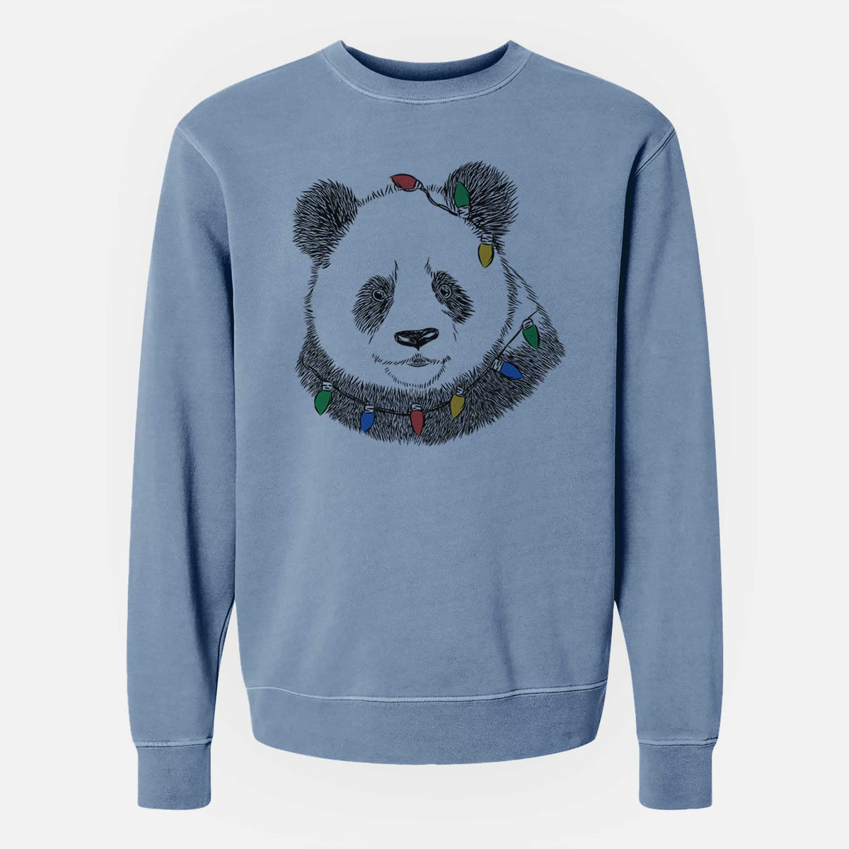 Christmas Lights Po the Panda - Unisex Pigment Dyed Crew Sweatshirt