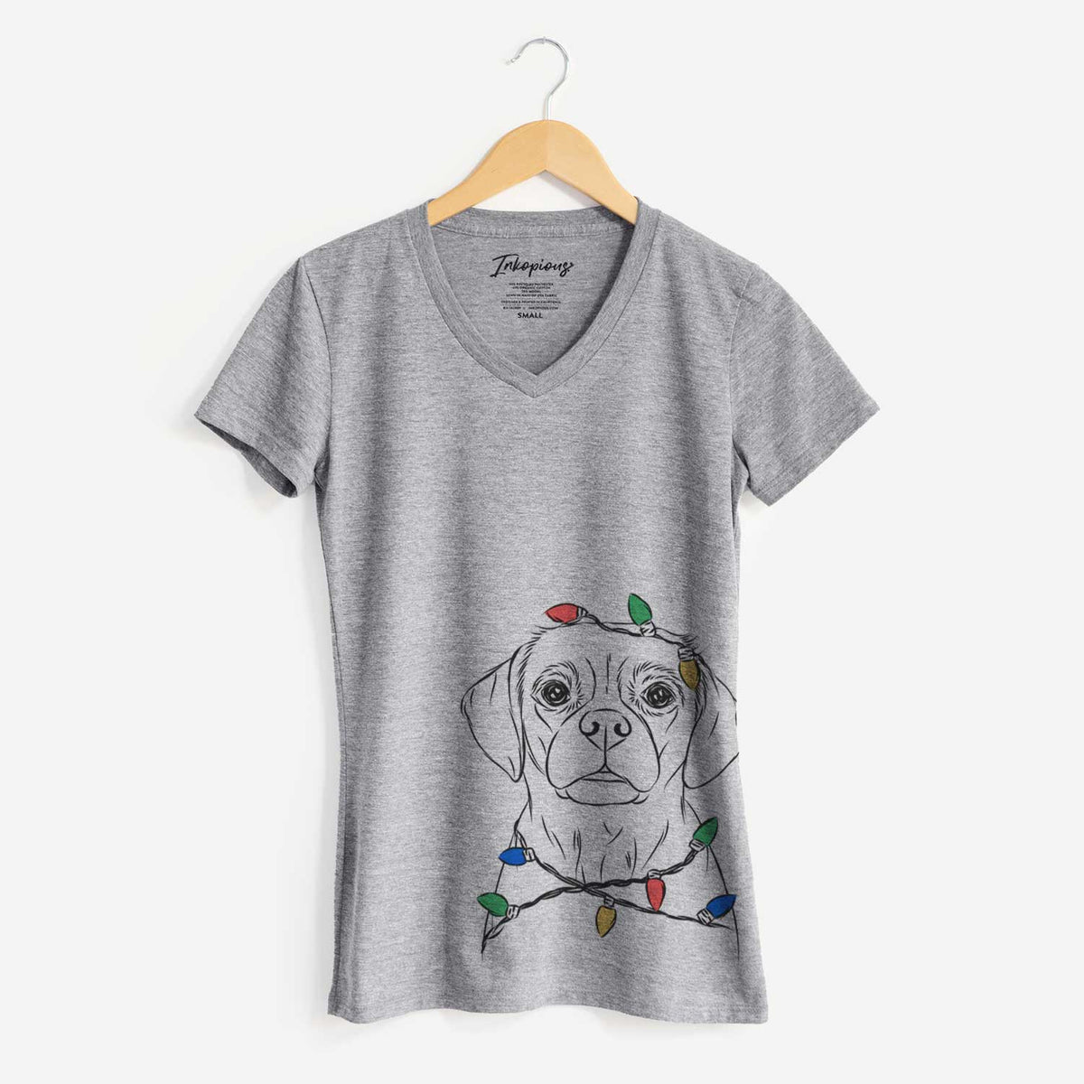 Christmas Lights Popcorn the Puggle - Women's V-neck Shirt