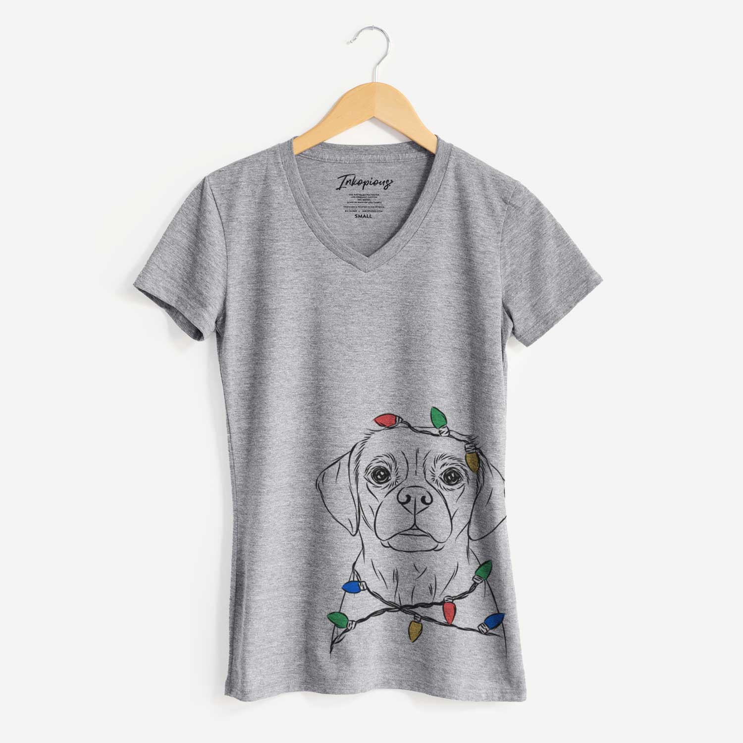Christmas Lights Popcorn the Puggle - Women's V-neck Shirt
