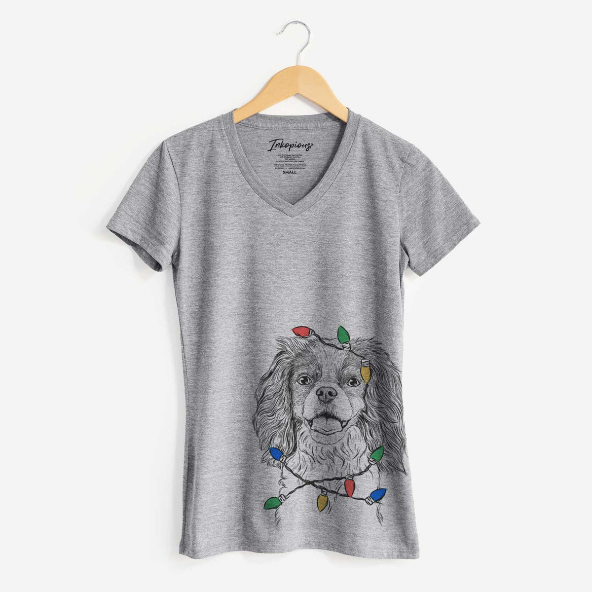 Christmas Lights Poppy the Cavalier King Charles Spaniel - Women's V-neck Shirt