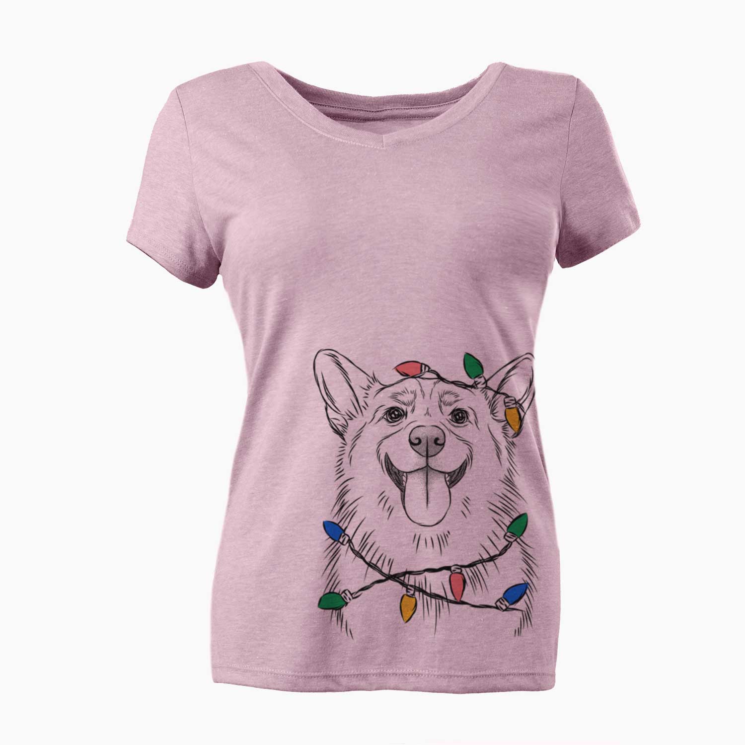 Christmas Lights Porter the Pembroke Welsh Corgi - Women's V-neck Shirt