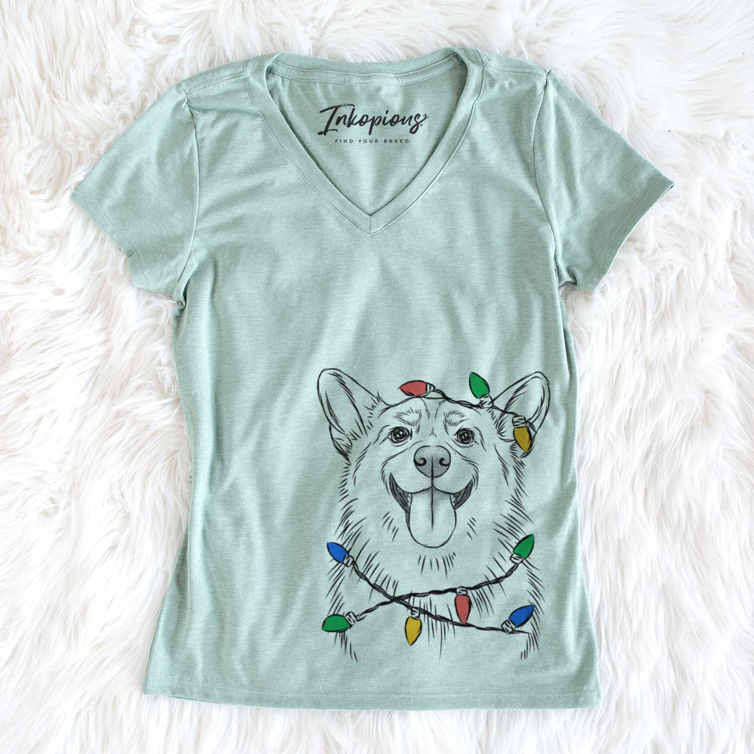 Christmas Lights Porter the Pembroke Welsh Corgi - Women's V-neck Shirt