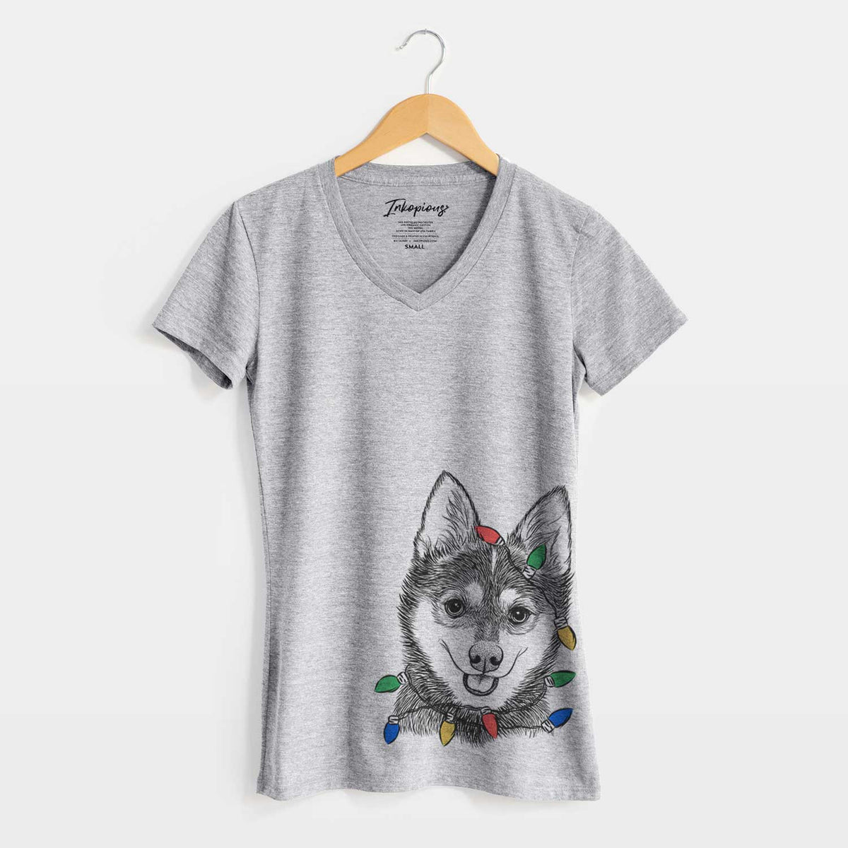Christmas Lights Posey the Alaskan Klee Kai - Women's V-neck Shirt
