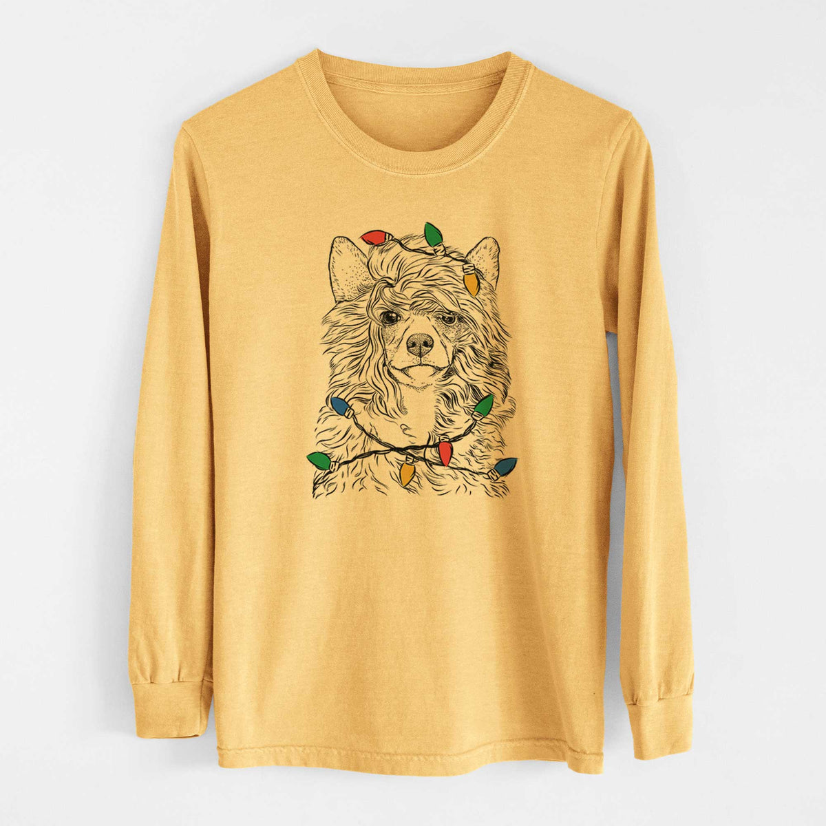 Christmas Lights Preston the Powderpuff Chinese Crested - Heavyweight 100% Cotton Long Sleeve