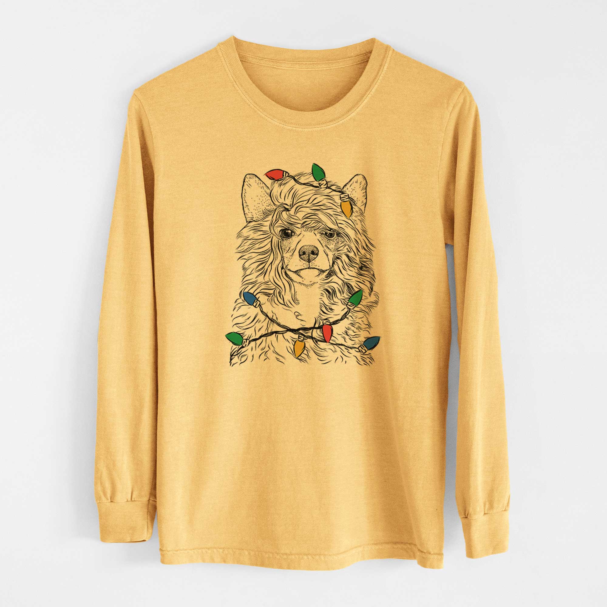 Christmas Lights Preston the Powderpuff Chinese Crested - Heavyweight 100% Cotton Long Sleeve