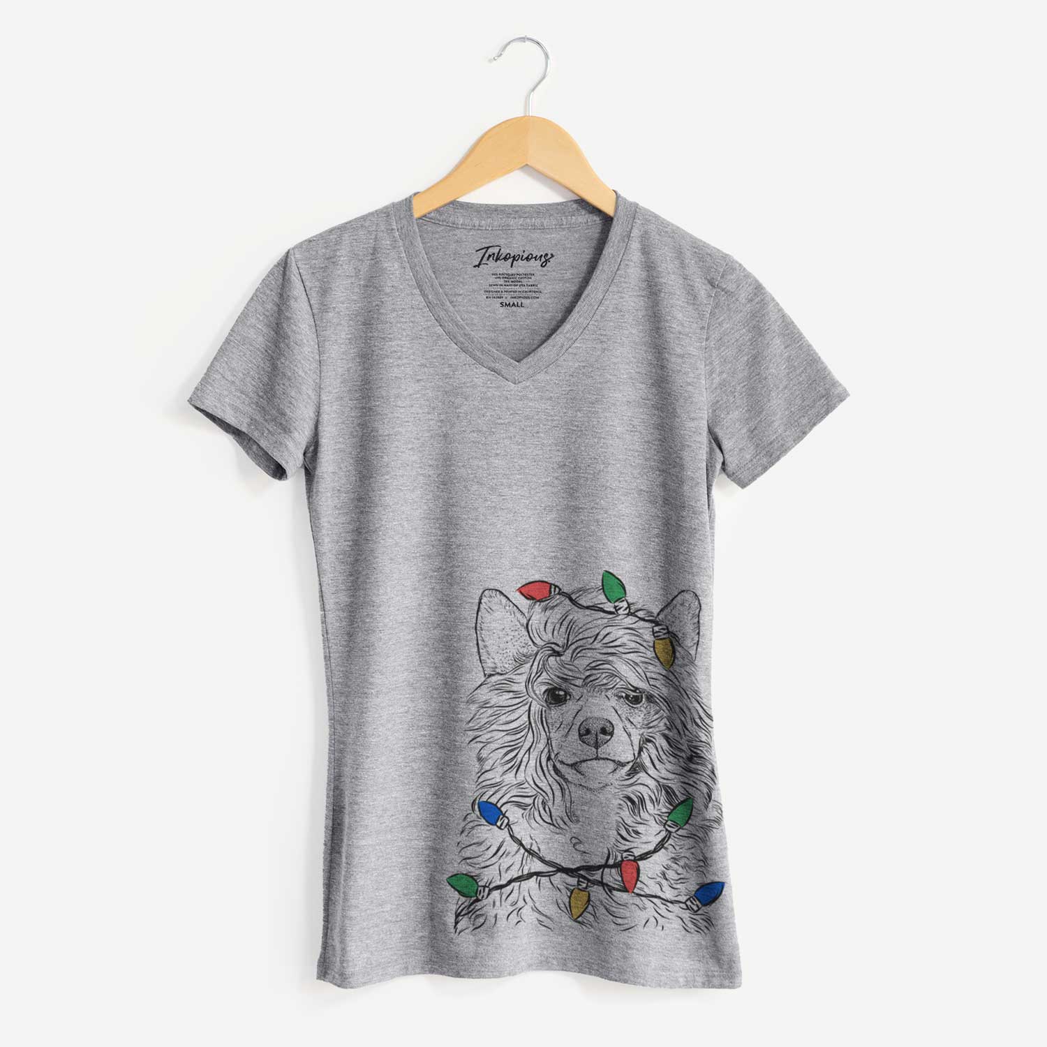 Christmas Lights Preston the Powderpuff Chinese Crested - Women's V-neck Shirt