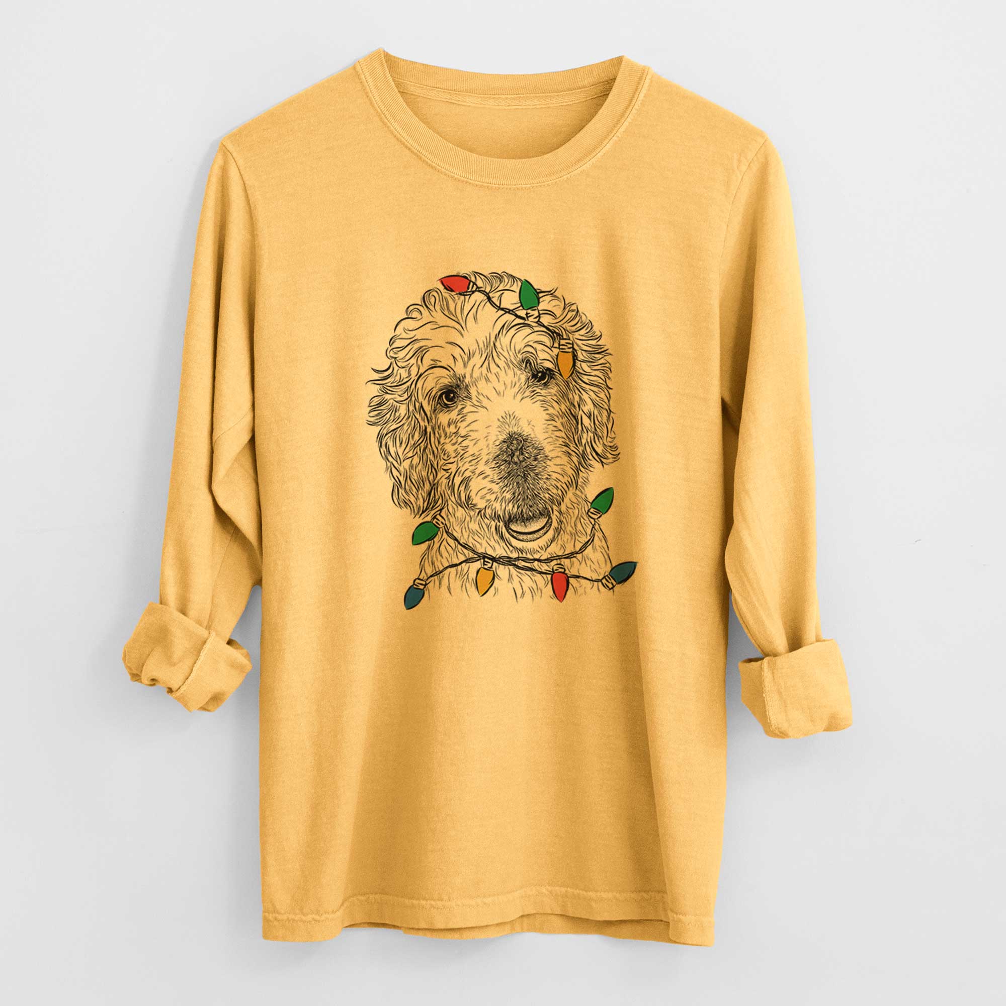 Christmas Lights Preston the Labradoodle - Heavyweight 100% Cotton Long Sleeve